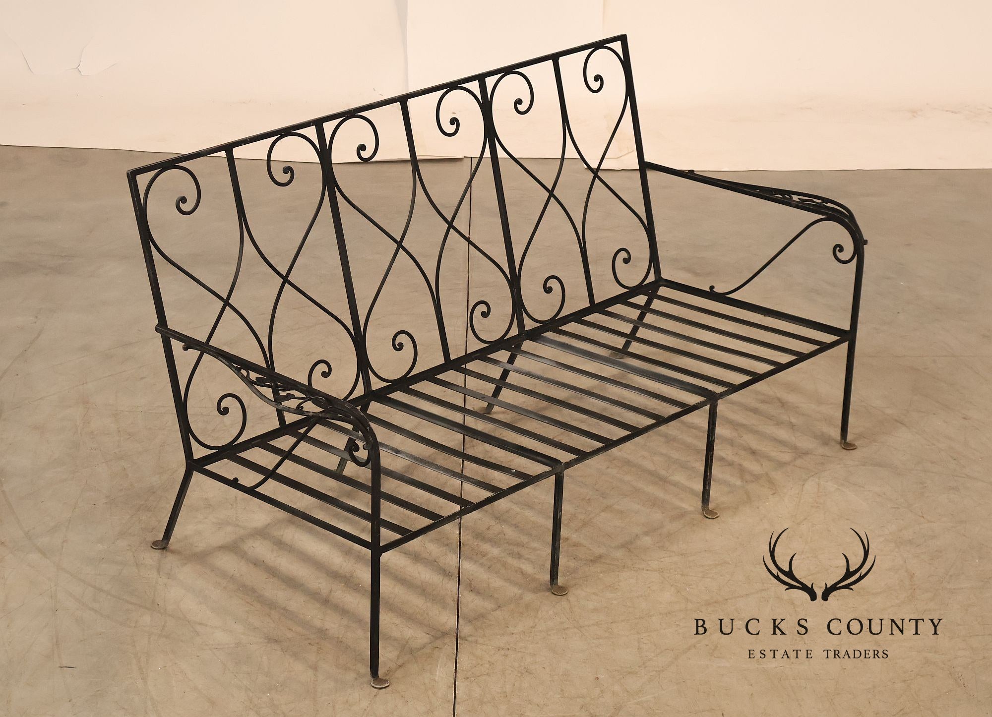 Vintage Wrought Iron Scrollwork Garden Bench