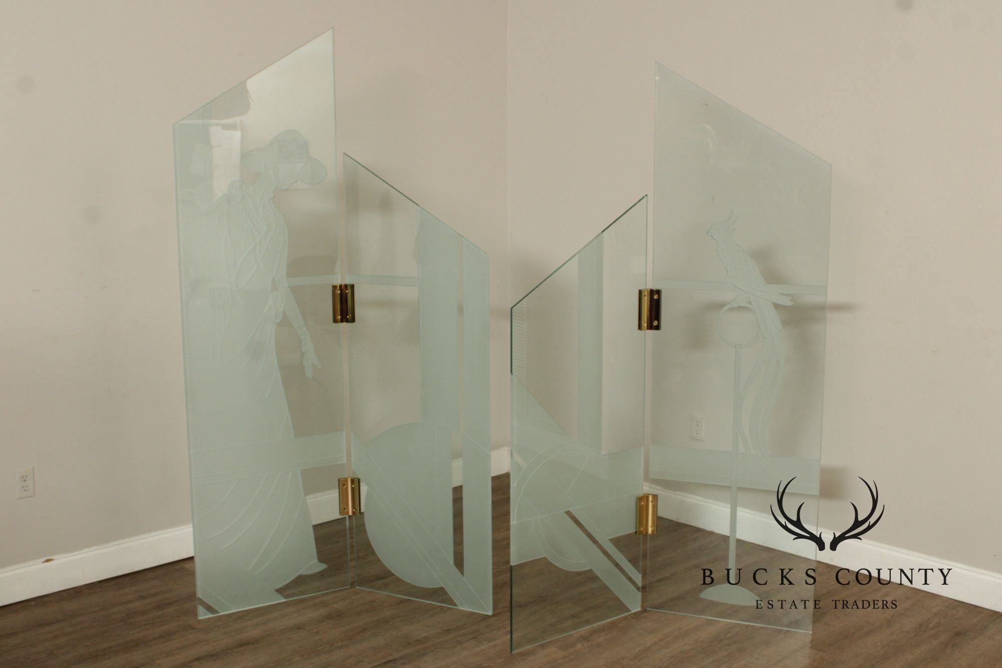 1980's Art Deco Style Glass Four-Panel Room Divider