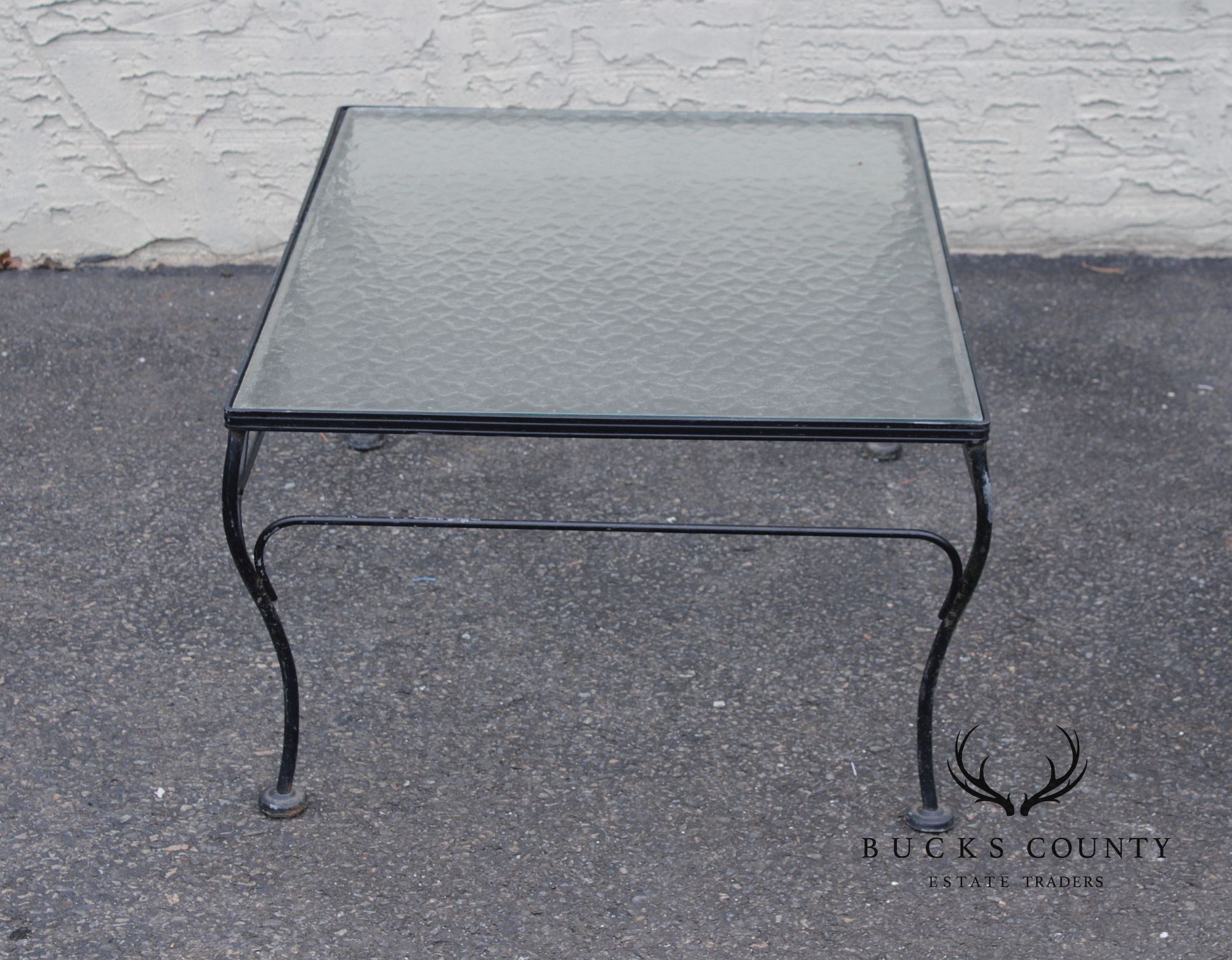 Woodard Vintage Wrought Iron Glass Top Outdoor Coffee Table