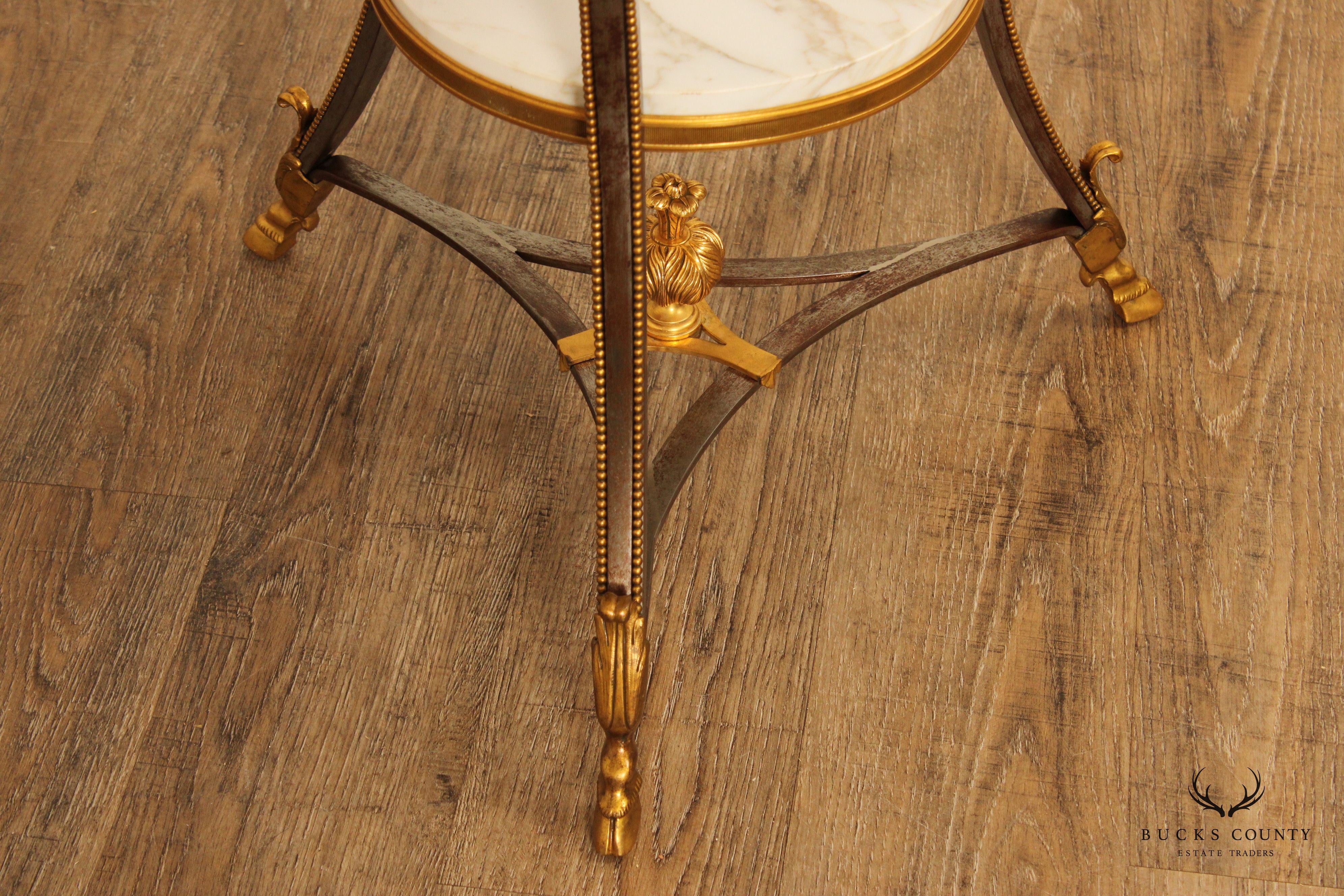 French Louis XVI Style Fine Quality Gilt Bronze Marble Top Gueridon Side Table