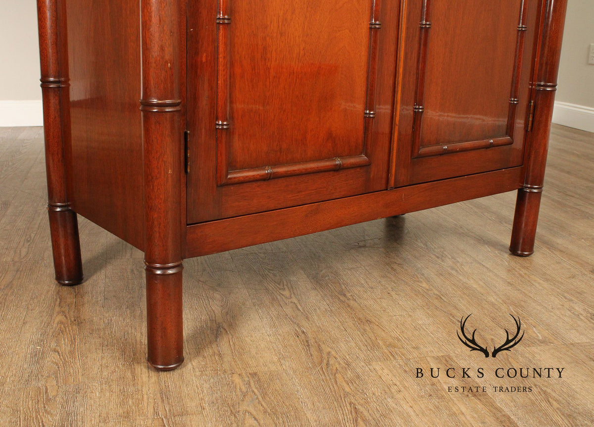 Chinoiserie Style Mahogany Gentleman's Armoire With Faux Bamboo Moldings and Painted Panels