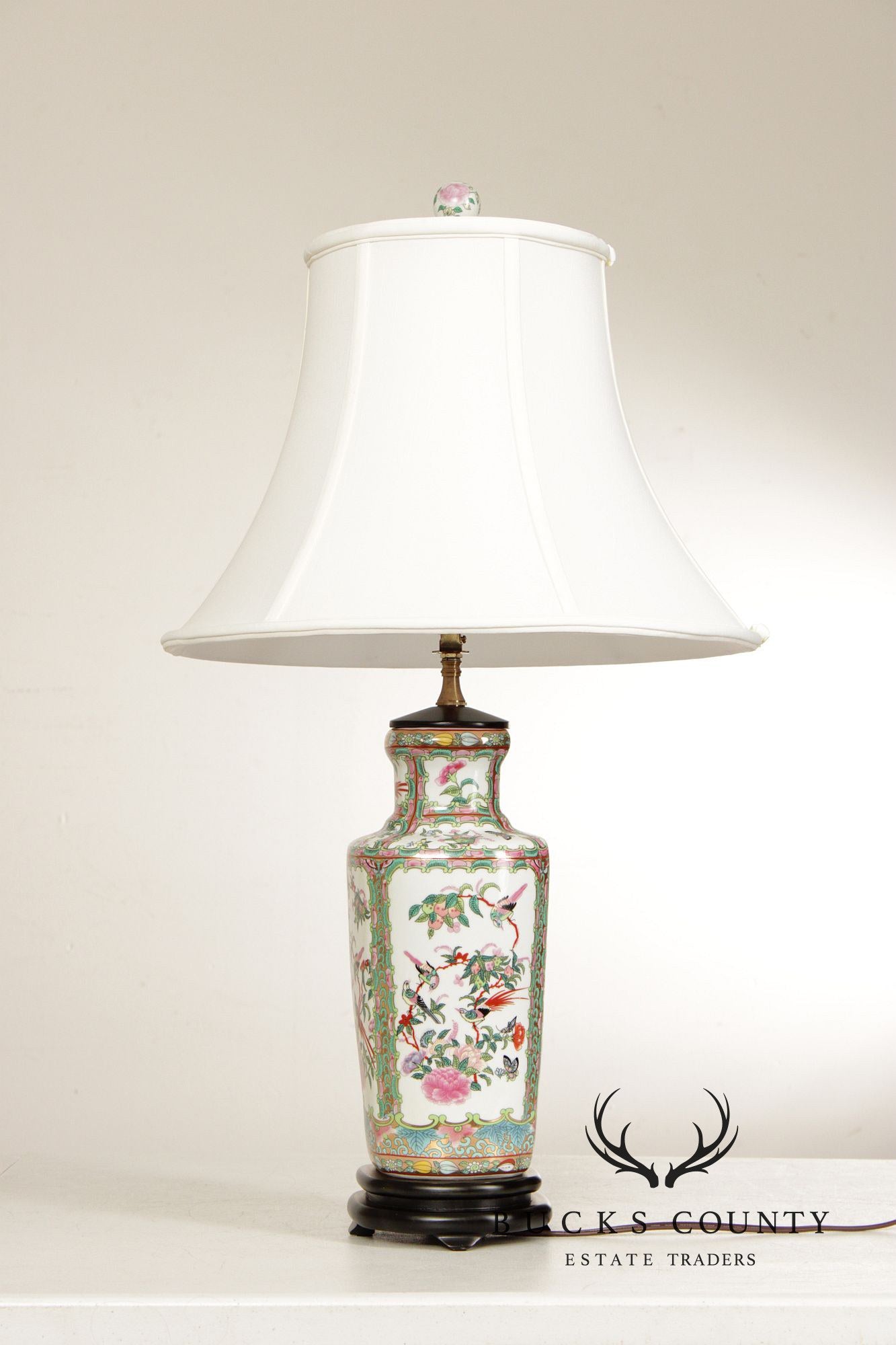 Chinese Pair of Famille Vert Porcelain Table Lamps