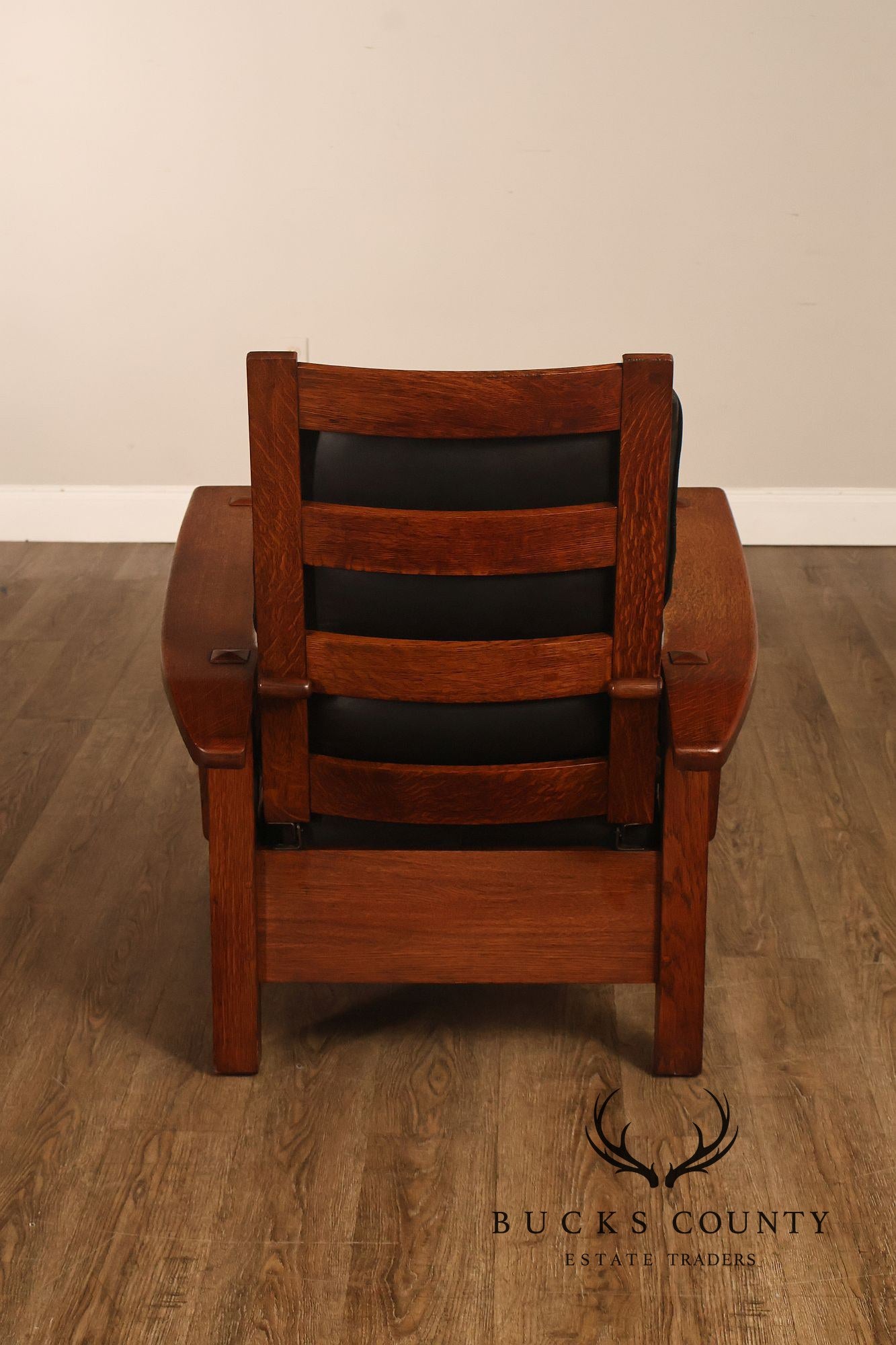 Antique Limbert Arts And Crafts Oak Morris Chair With Leather Cushions