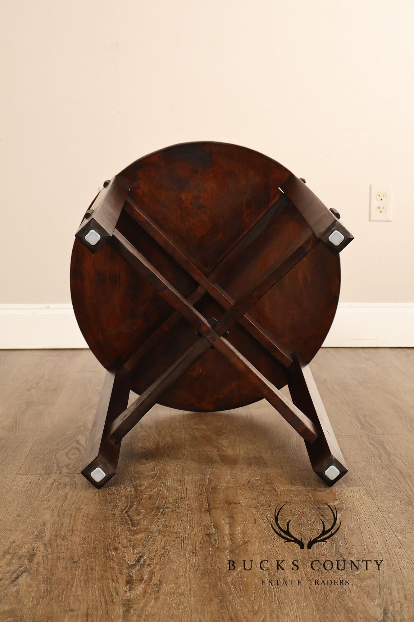 Studio Arts And Crafts Style Round Accent Table With Burl Wood Top