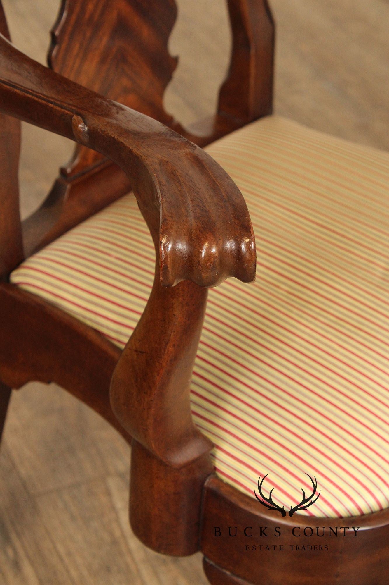 Queen Anne Style Pair of Carved Mahogany Armchairs