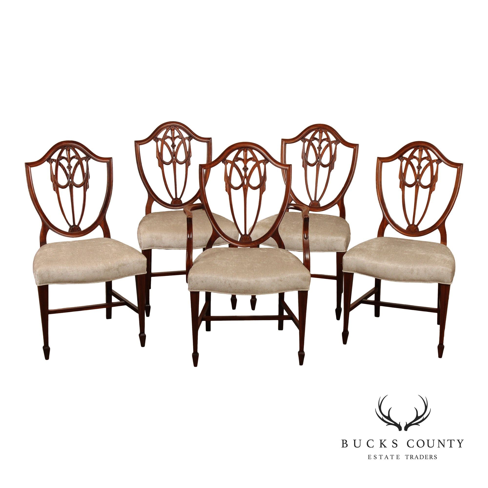 Hepplewhite Style Vintage Set of Five Mahogany Dining Chairs