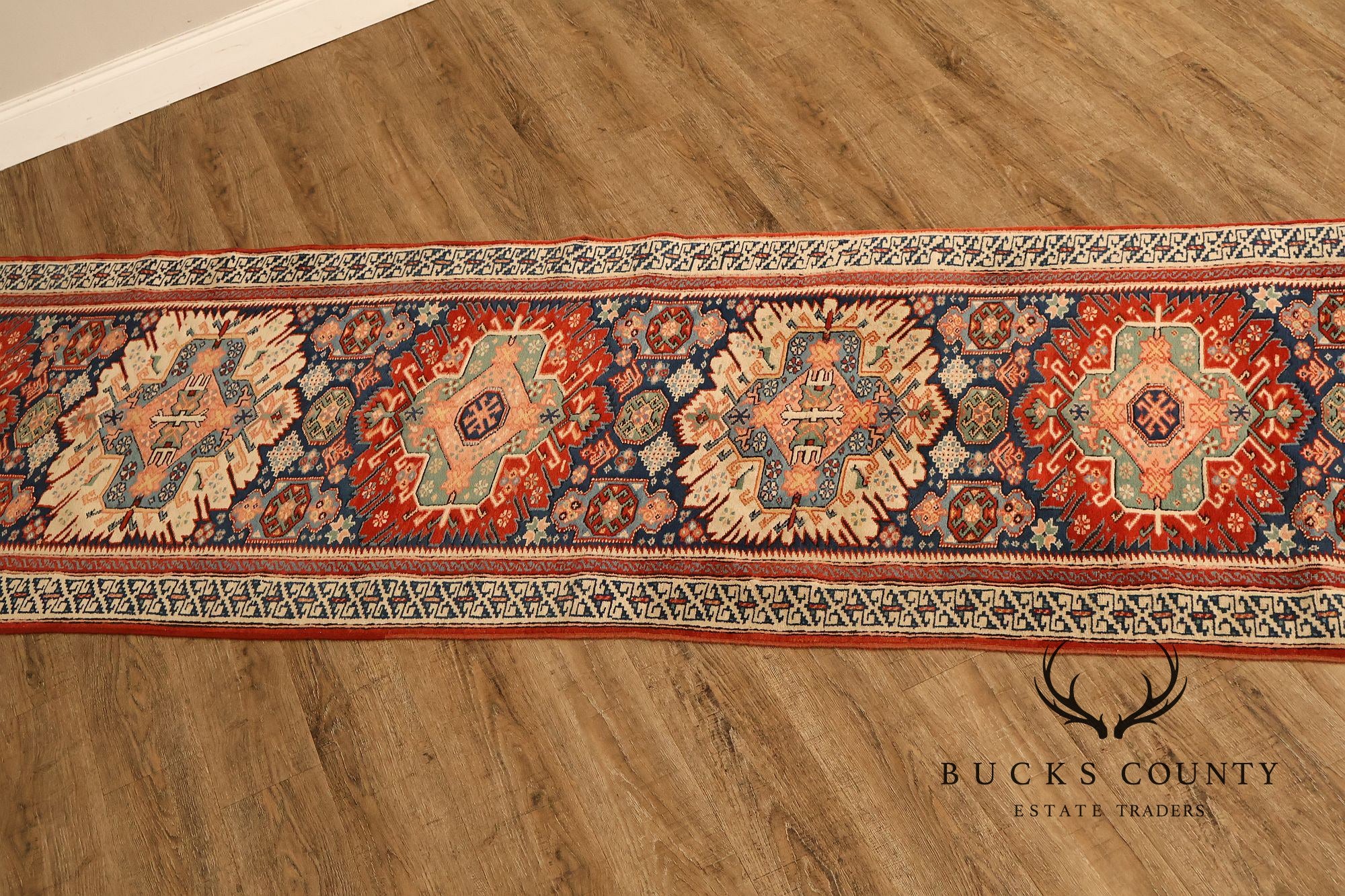 Vintage Hand Tied Wool Kazak Tribal Long Runner Rug