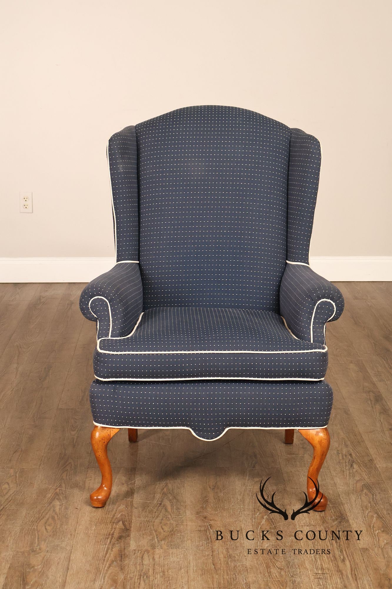 Vintage Queen Anne Style Upholstered Wing Chair