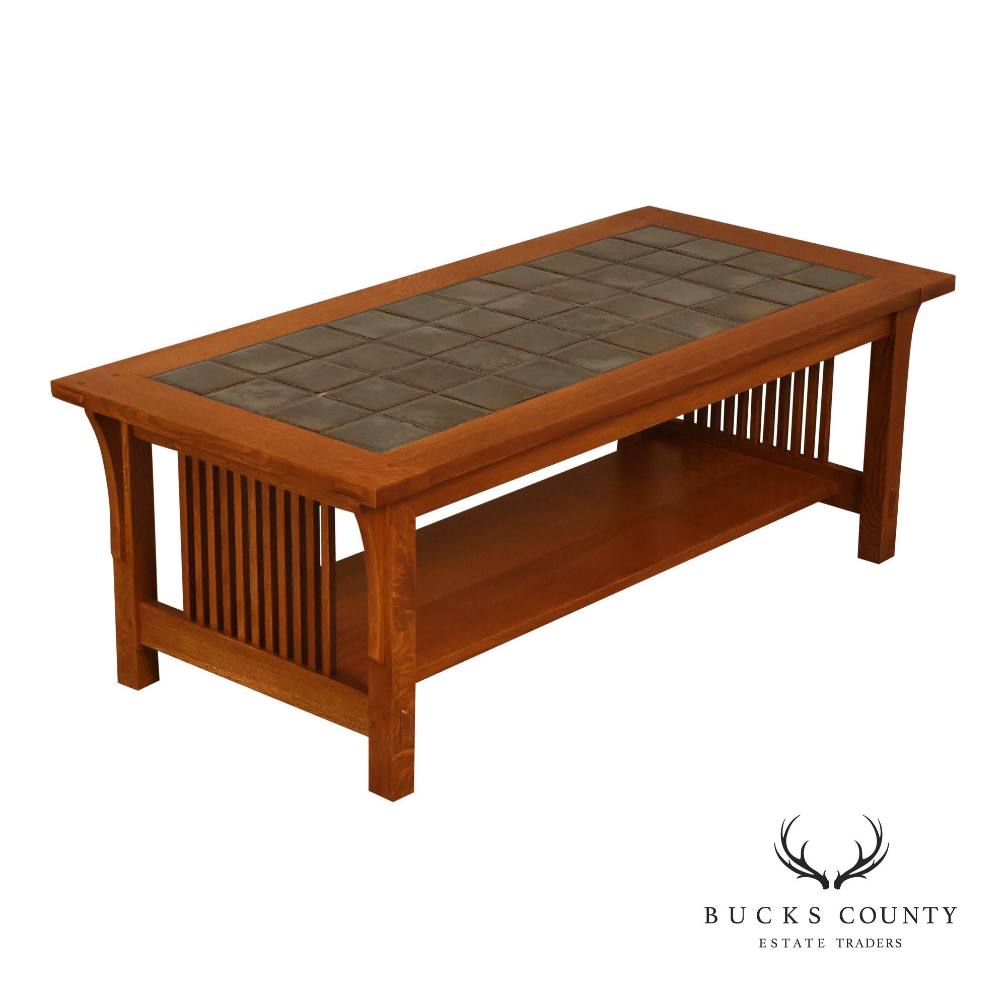 Stickley Mission Collection Oak Tile Top Coffee Table