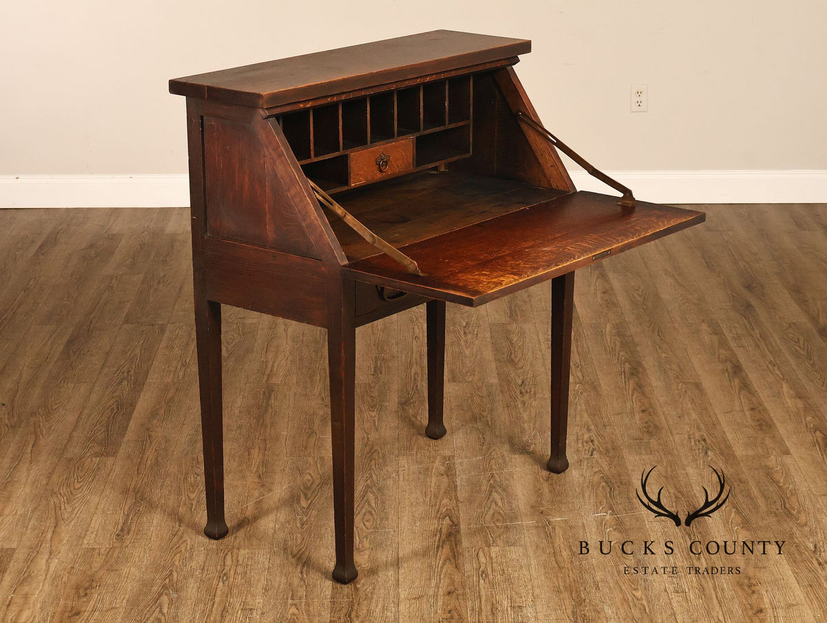 Antique Roycroft Arts And Crafts Mission Oak Drop Front Writing Desk