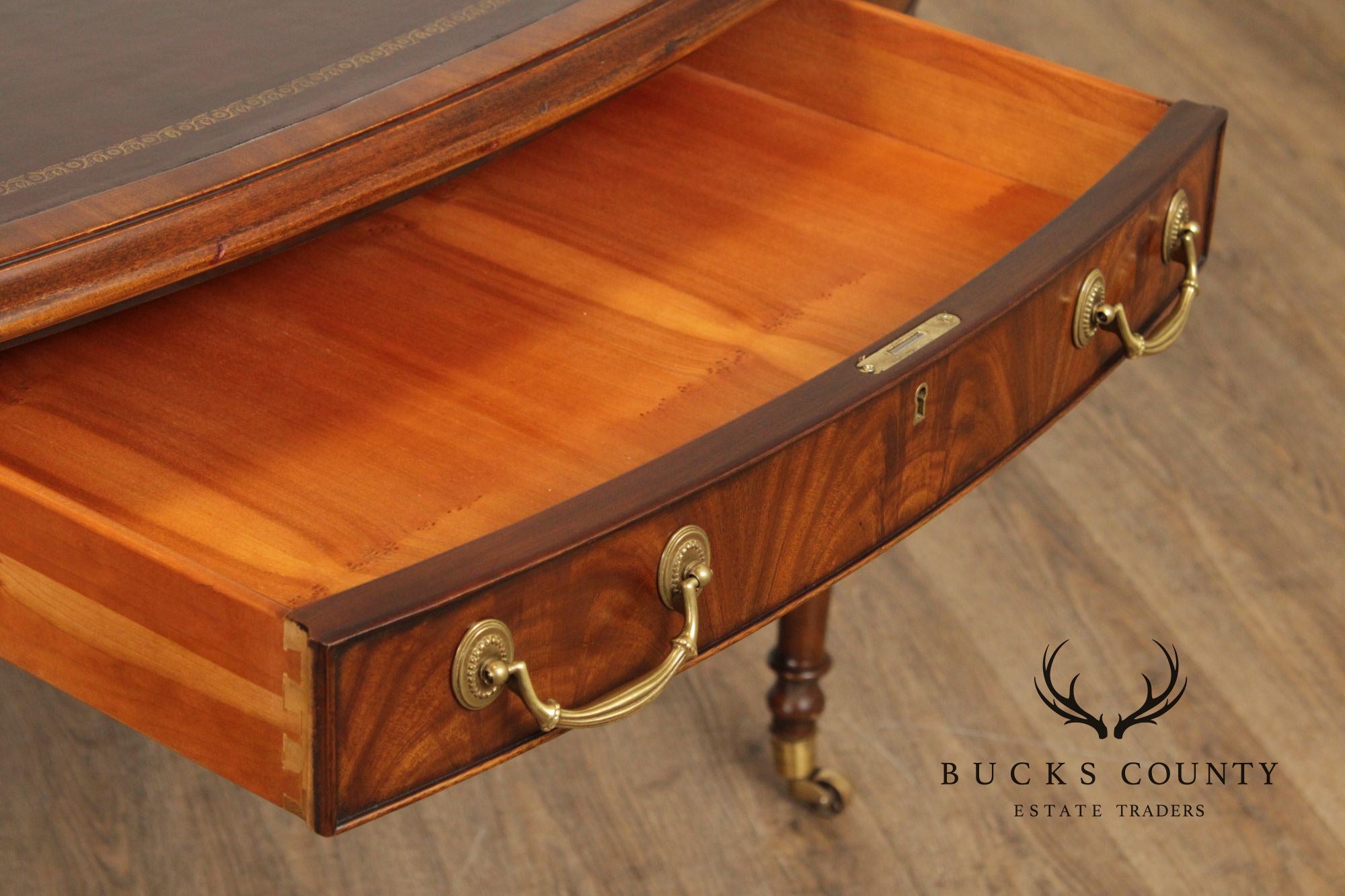 E.J. Victor Regency Style Mahogany Leather Top Oval Partners Desk Writing Table