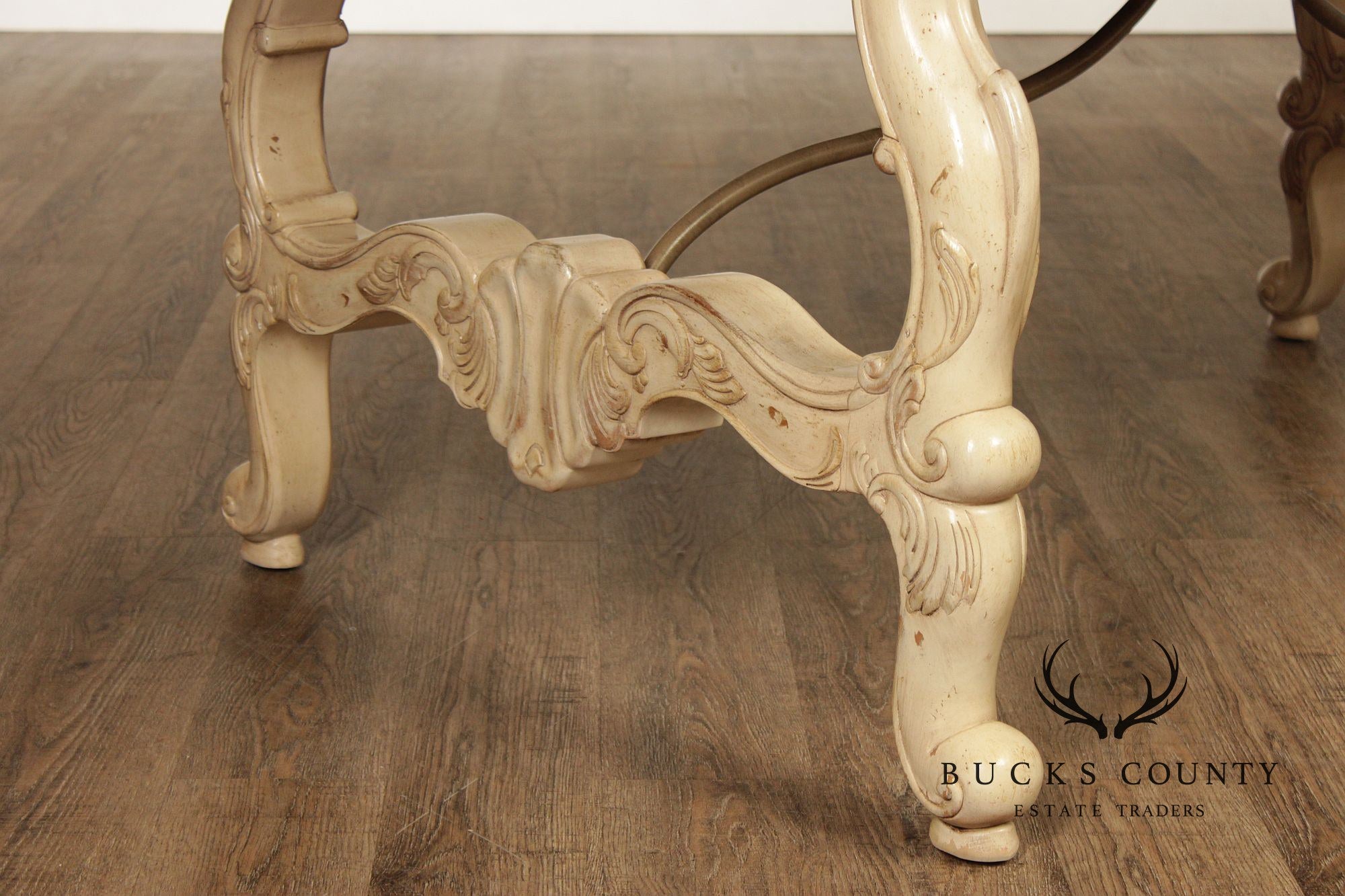 Century Cream Painted Iron Stretcher Base Dining Table