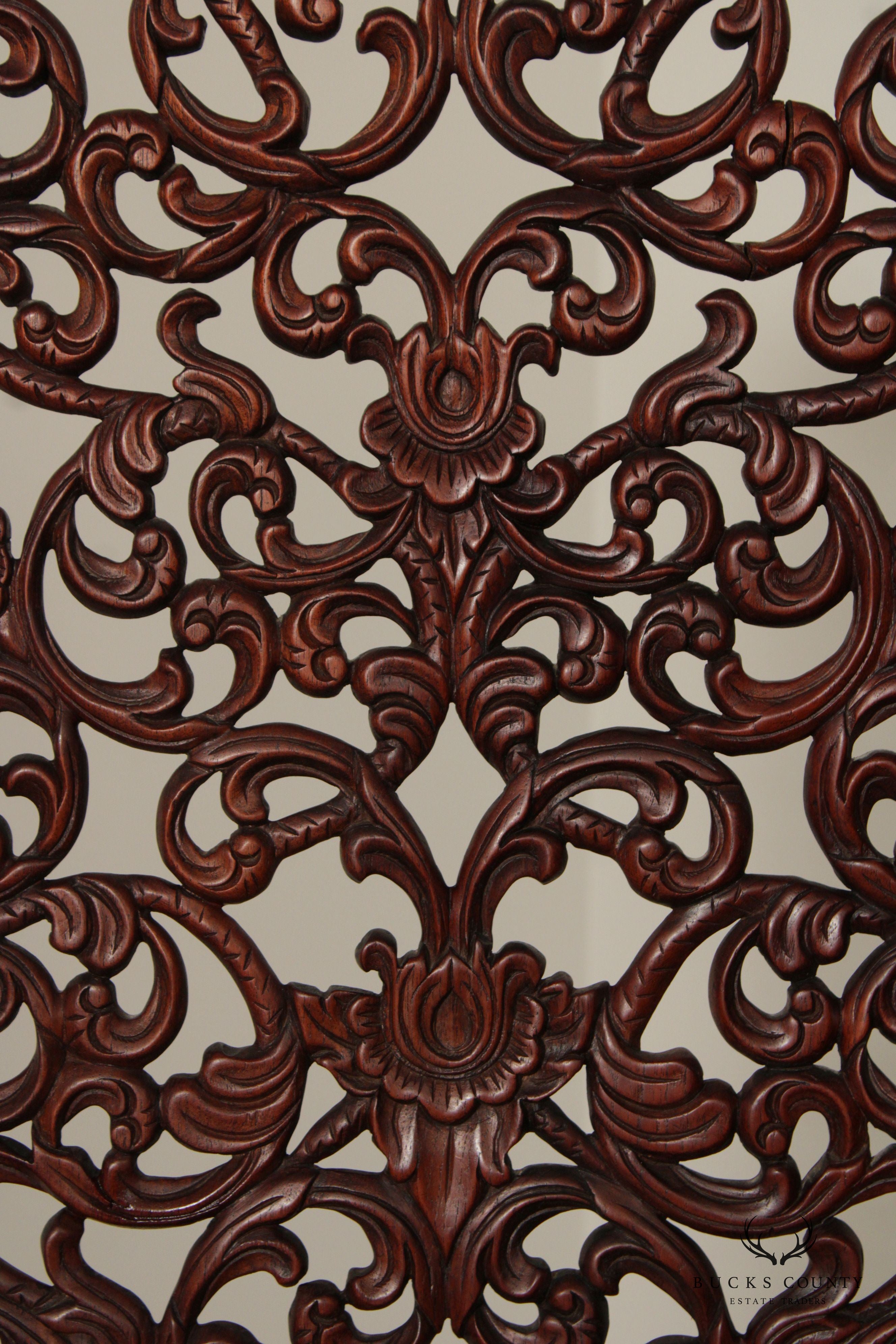 Ornate Carved Mahogany Folding Two-Panel Dressing Screen