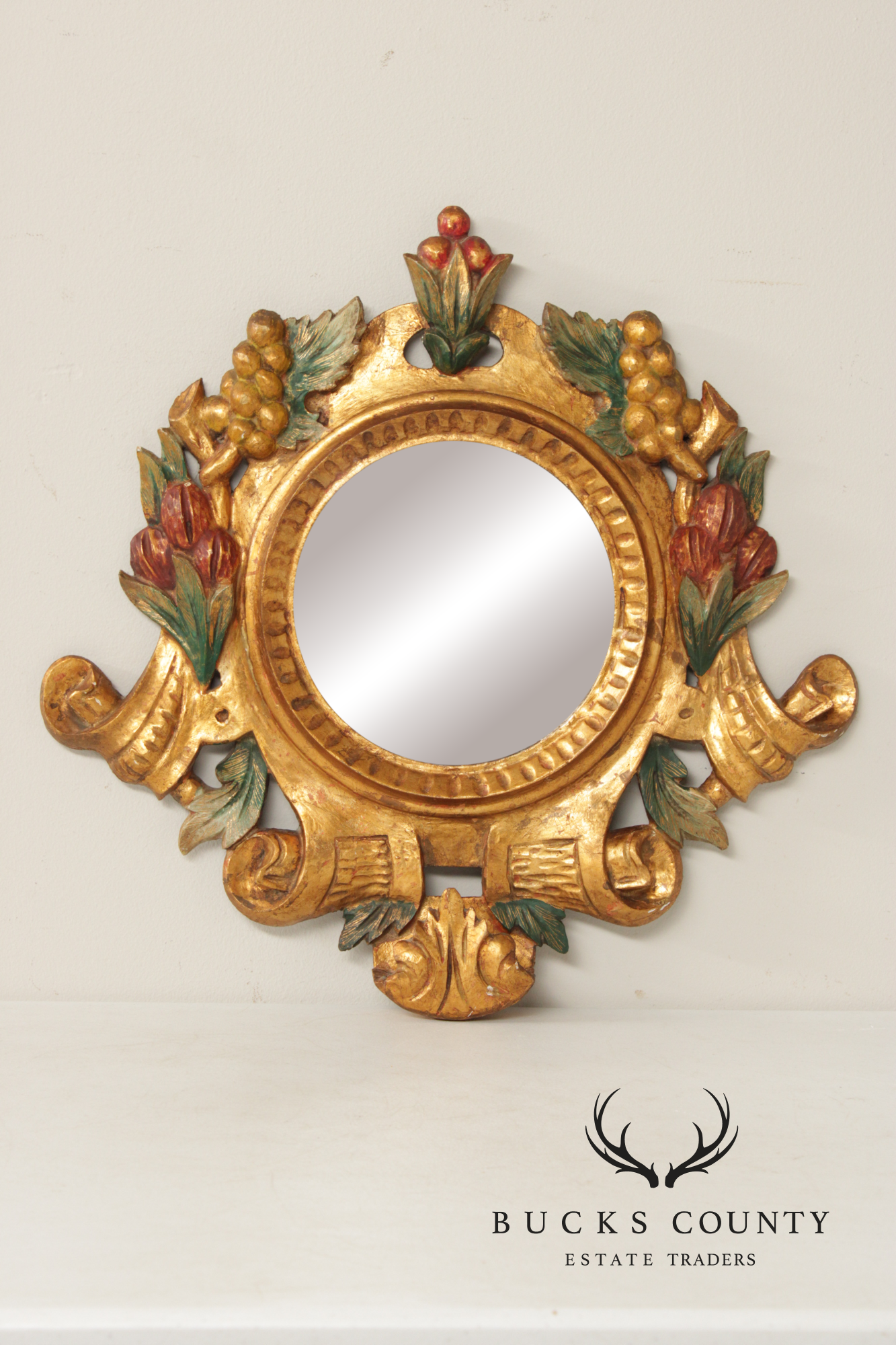 Italian Polychrome Painted Convex Mirror