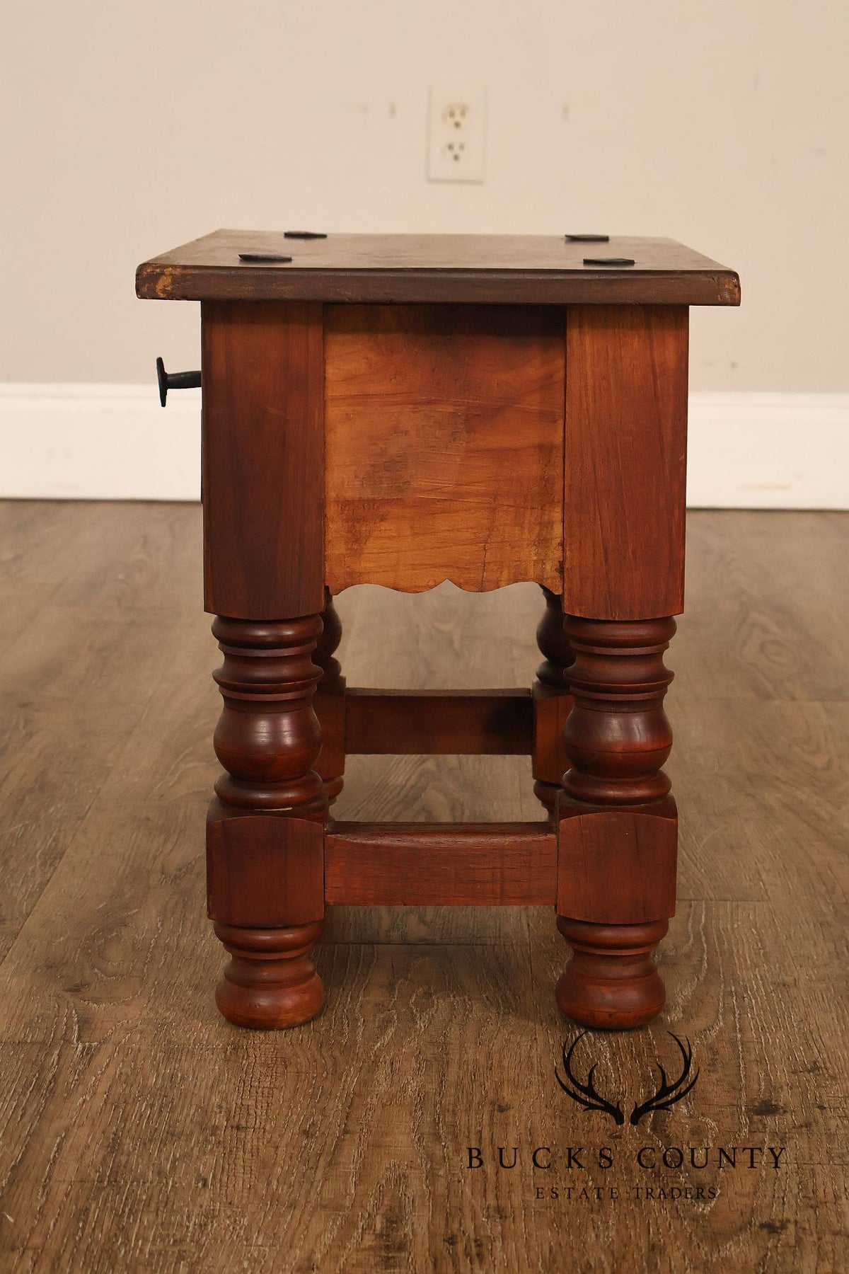 Vintage Spanish Colonial Revival Carved Wood One-Drawer Side Table