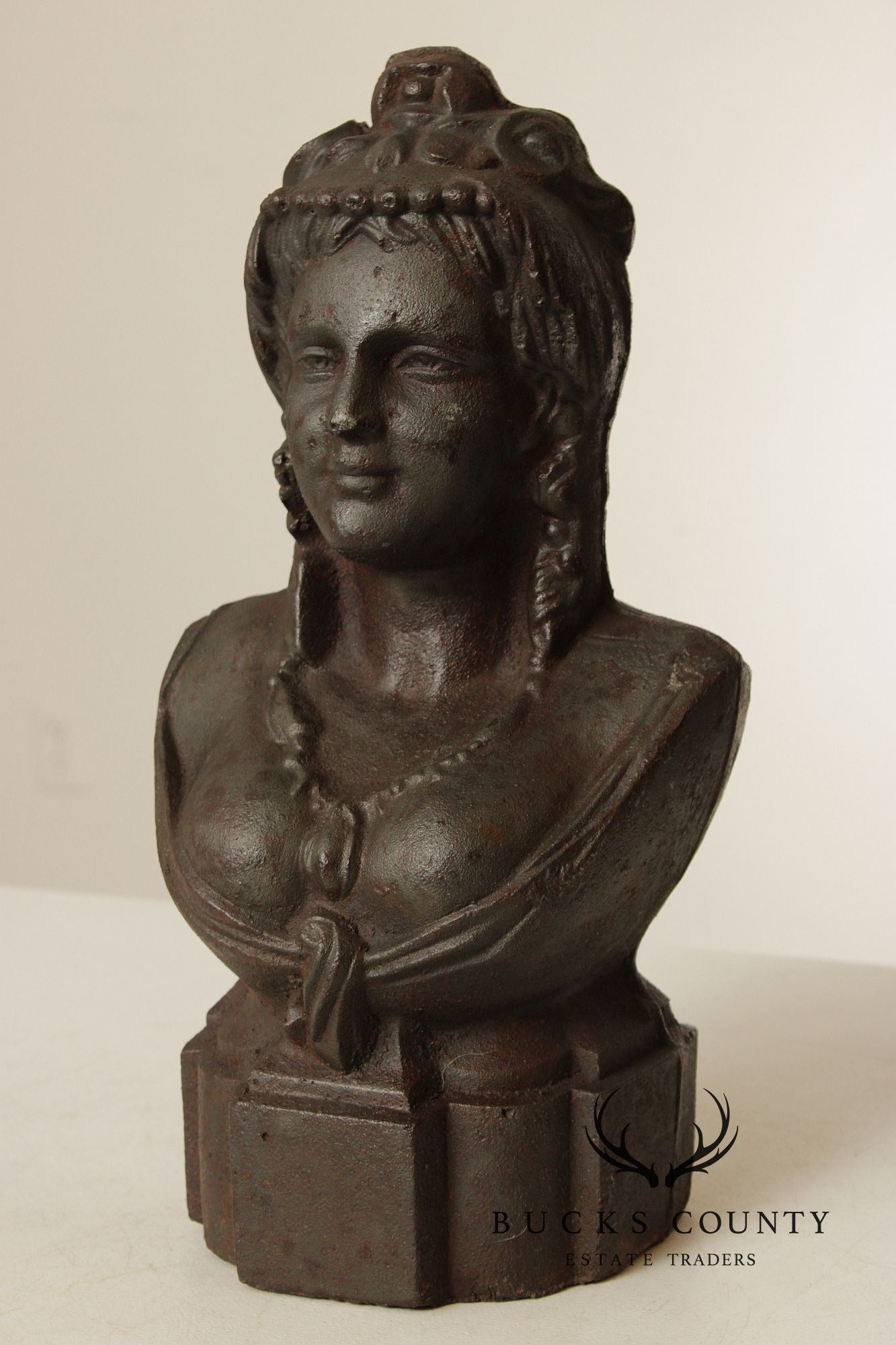 Antique Cast Iron Victorian Maiden's Bust Statue