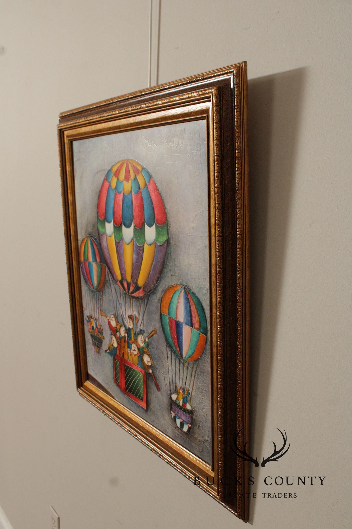 J. Roy Baz Framed Oil Painting, Hot Air Balloons