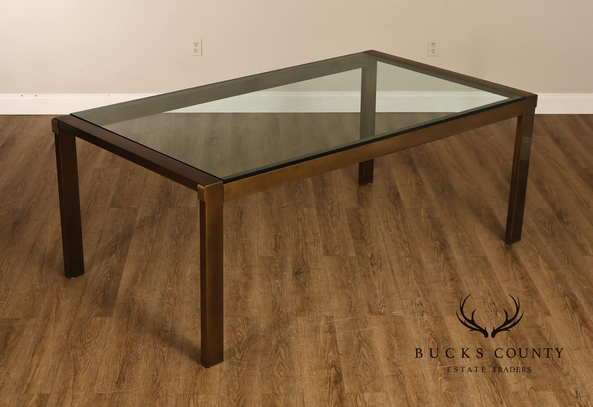 John Stuart Bronze Finish Glass Top Extendable Dining Table