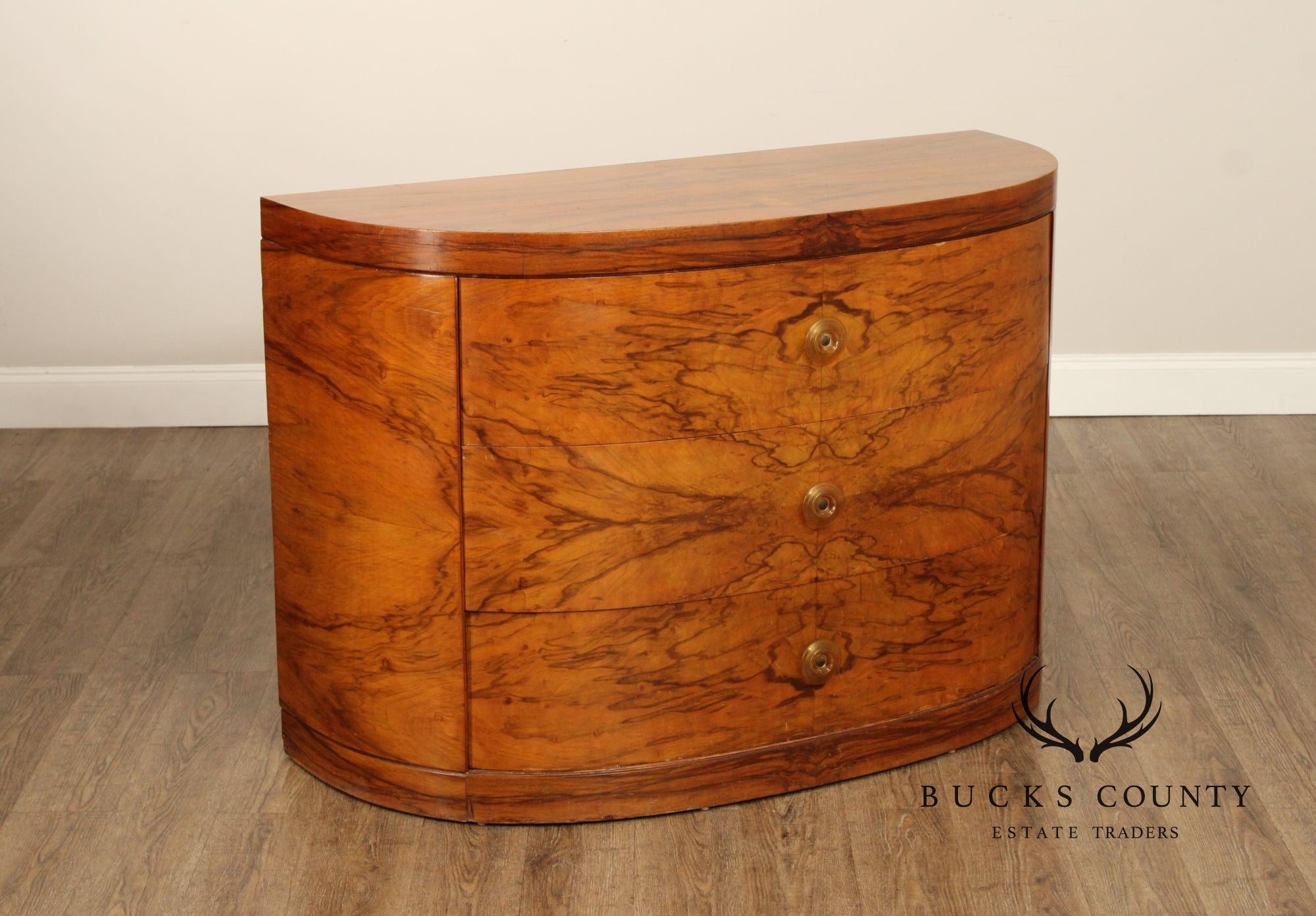 1930's Art Deco Burlwood  Demilune Chest of Drawers