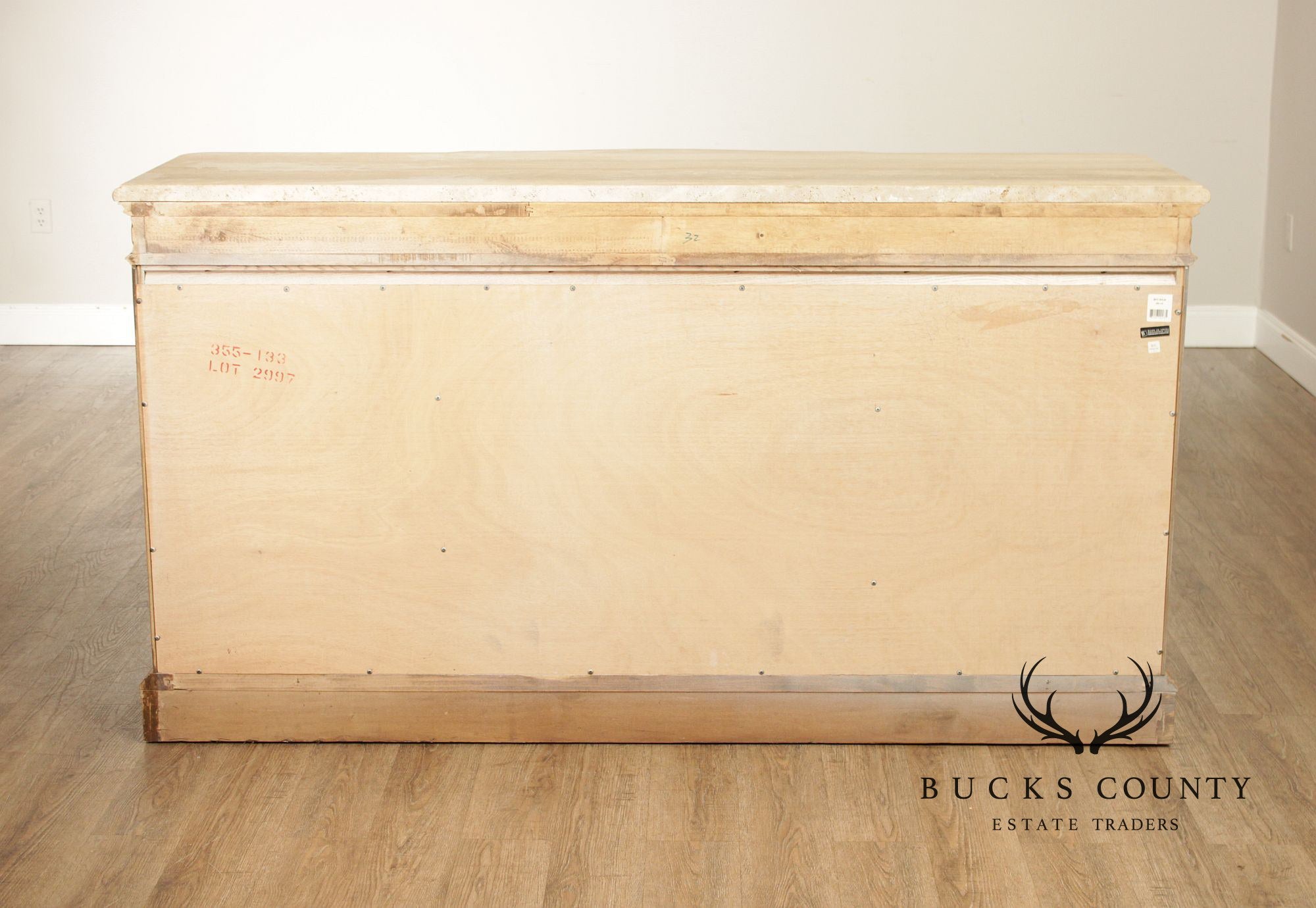 Bernhardt Tuscan Style Carved Cerused Oak Sideboard With Travertine Top