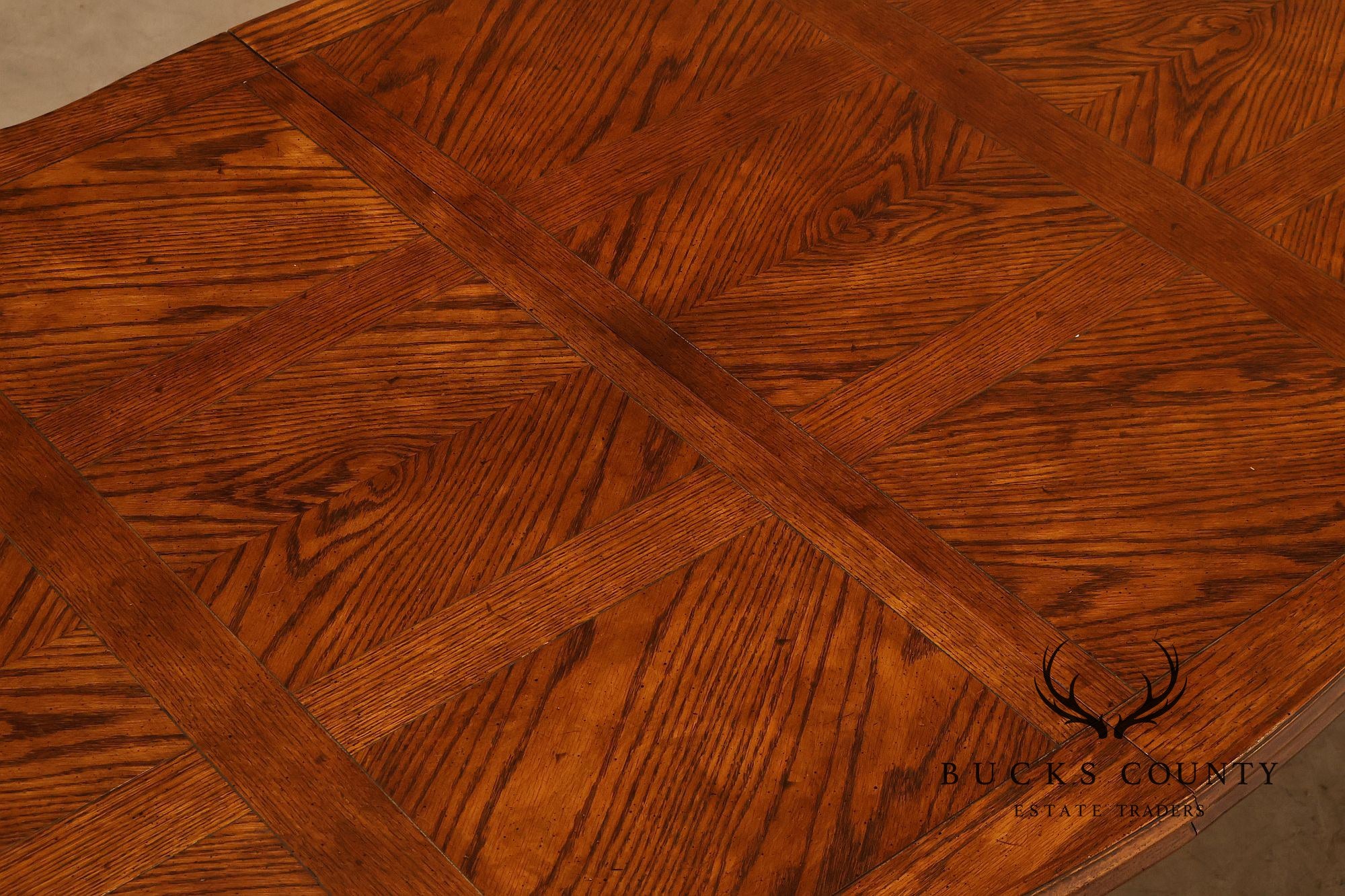 Century French Country Oak Parquet Top Expandable Dining Table With 2 Leaves