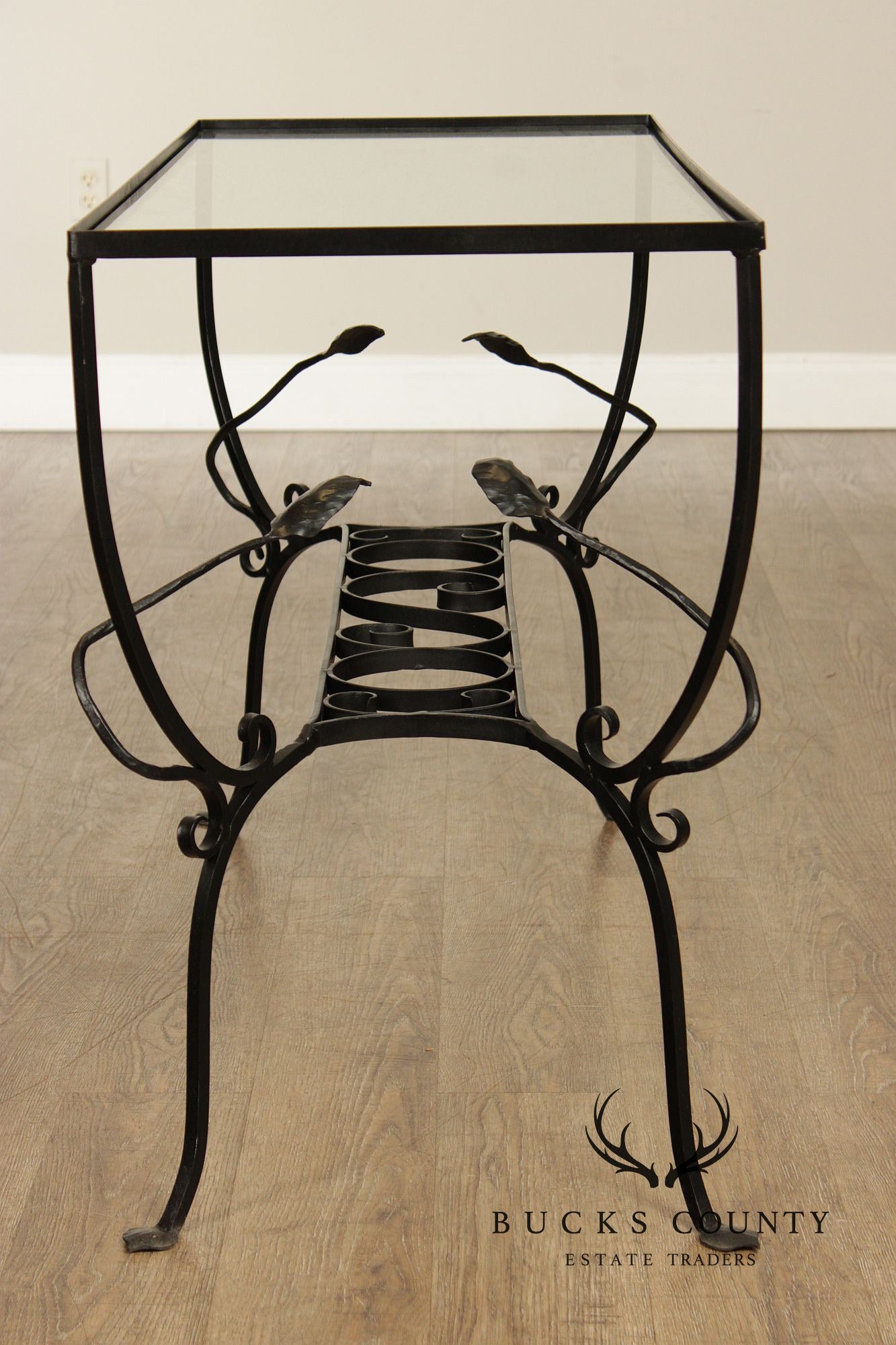 Salterini Style Wrought Iron & Glass Rectangular Console Table