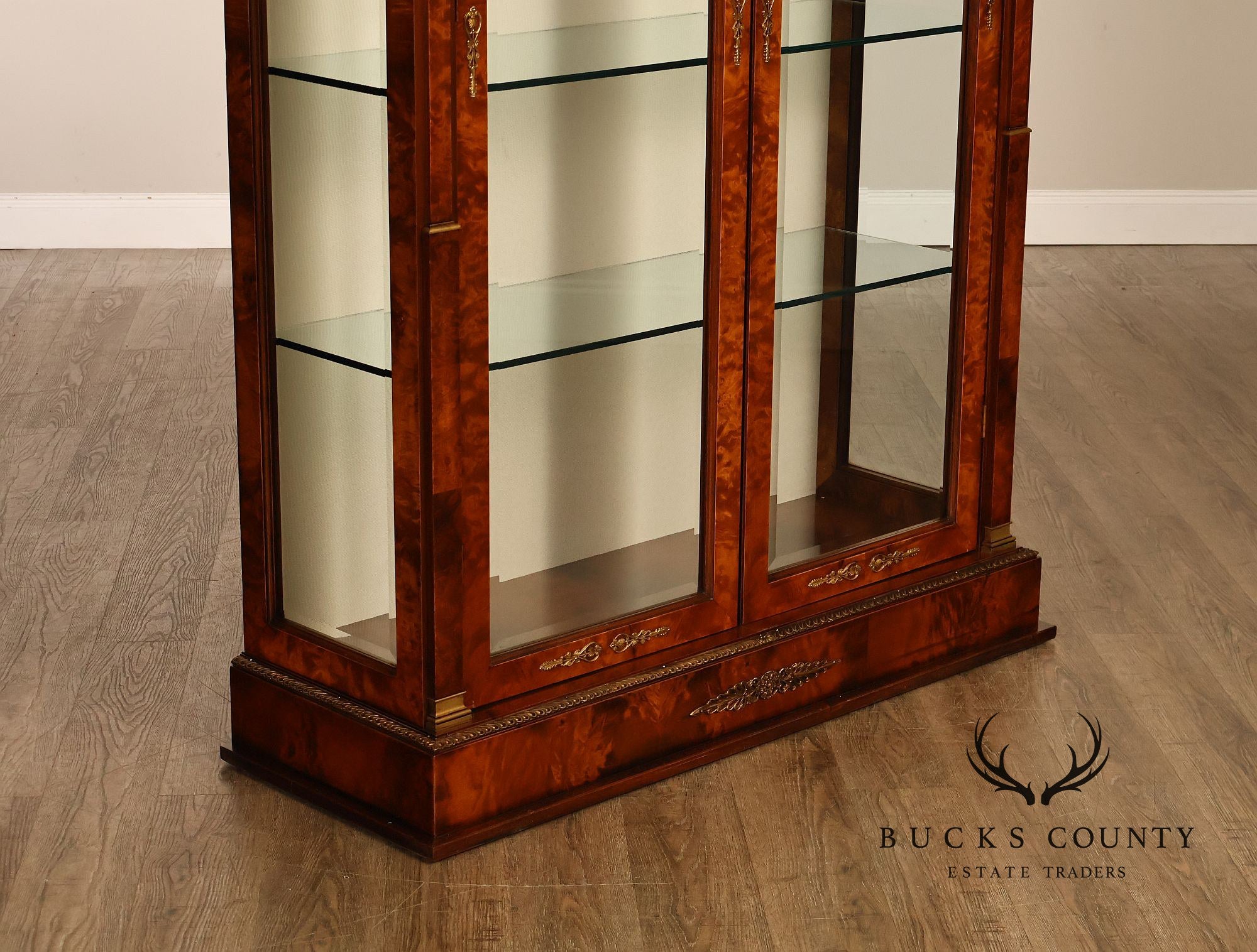 French Empire Style Burl Wood Vitrine Display Cabinet