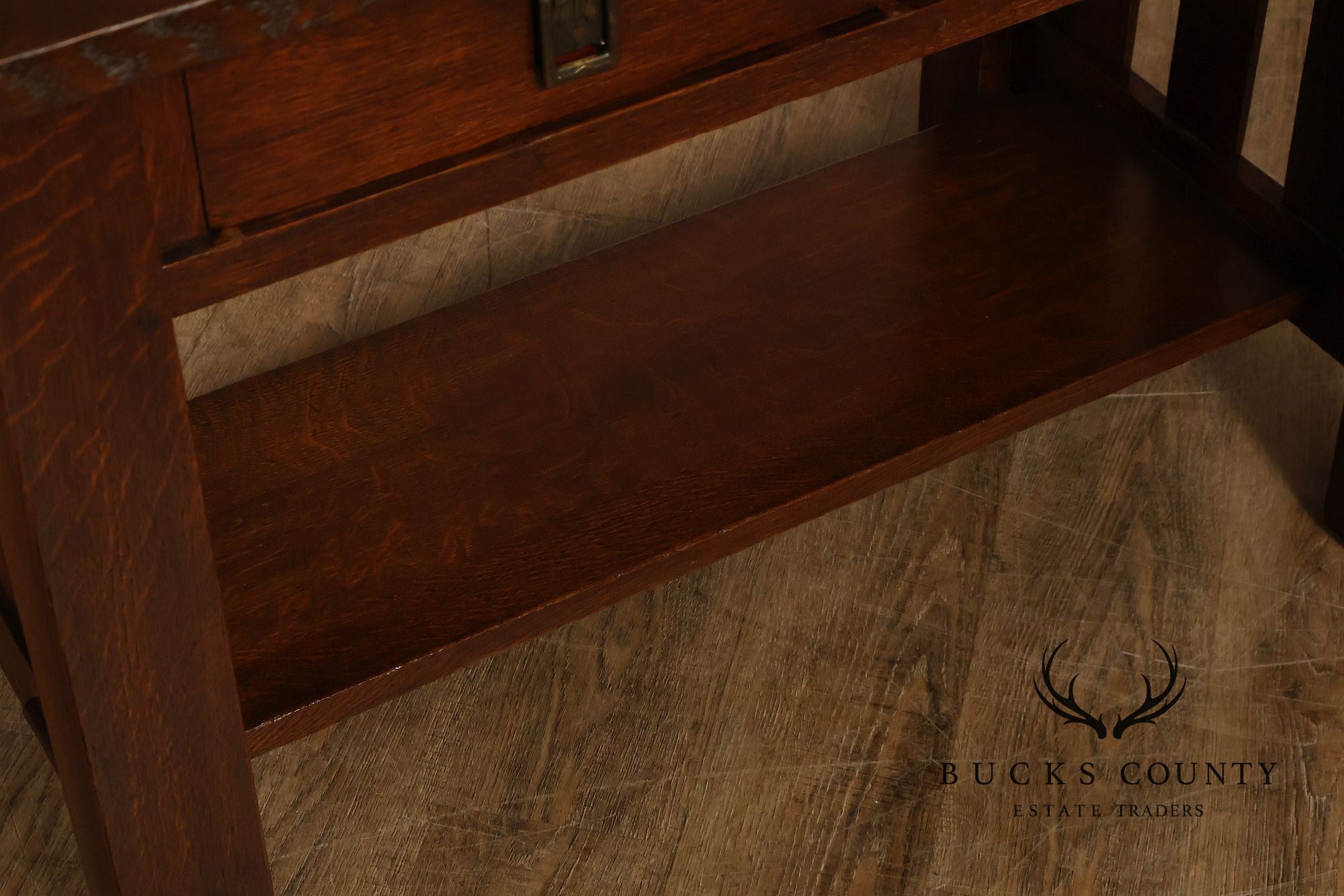 Antique Mission Oak Library Table Writing Desk With Drawers And Lower Shelf