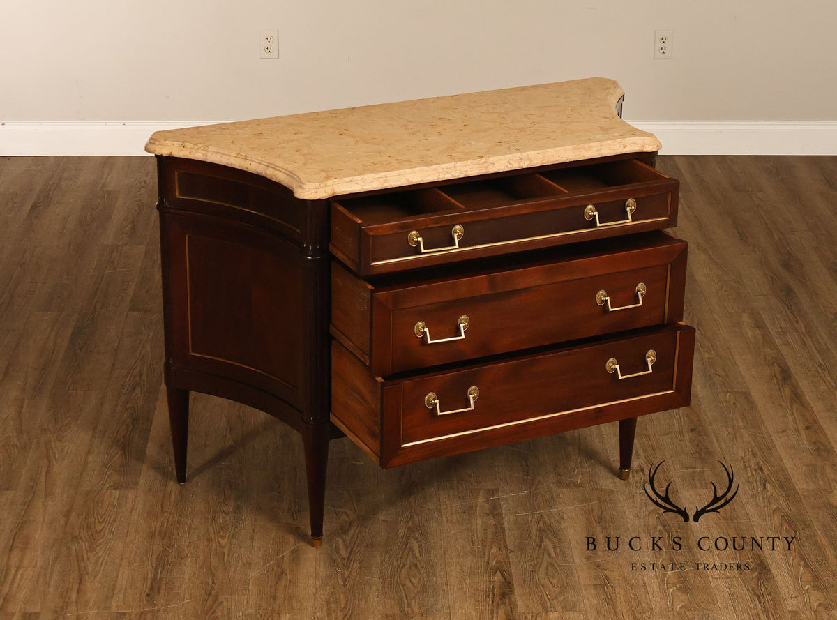 Louis XVI Style Fitted Marble Top Three-Drawer Commode