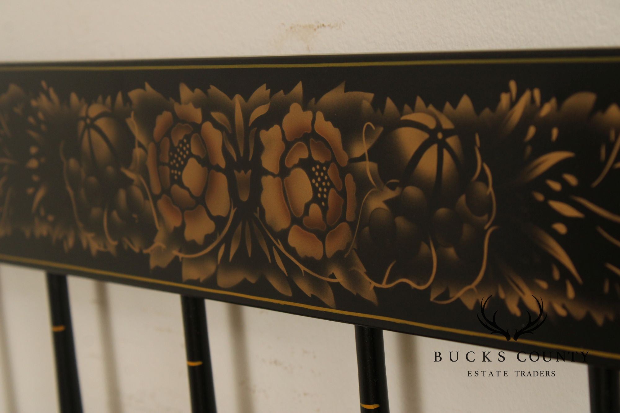 L. Hitchcock Pair of Stencil Painted Twin Spindle Headboards