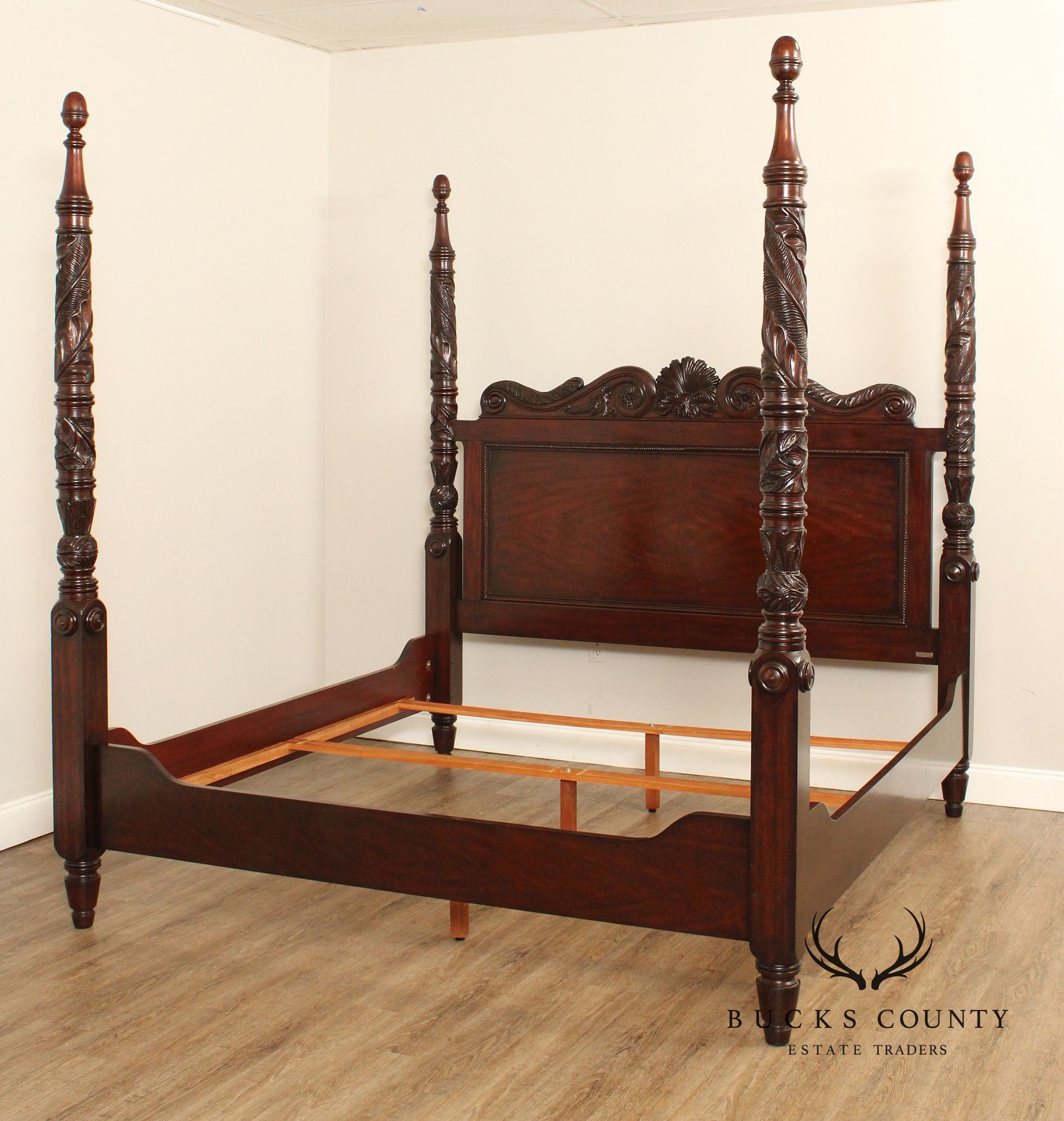 Ralph Lauren Carved Mahogany King Size Safari Poster Bed