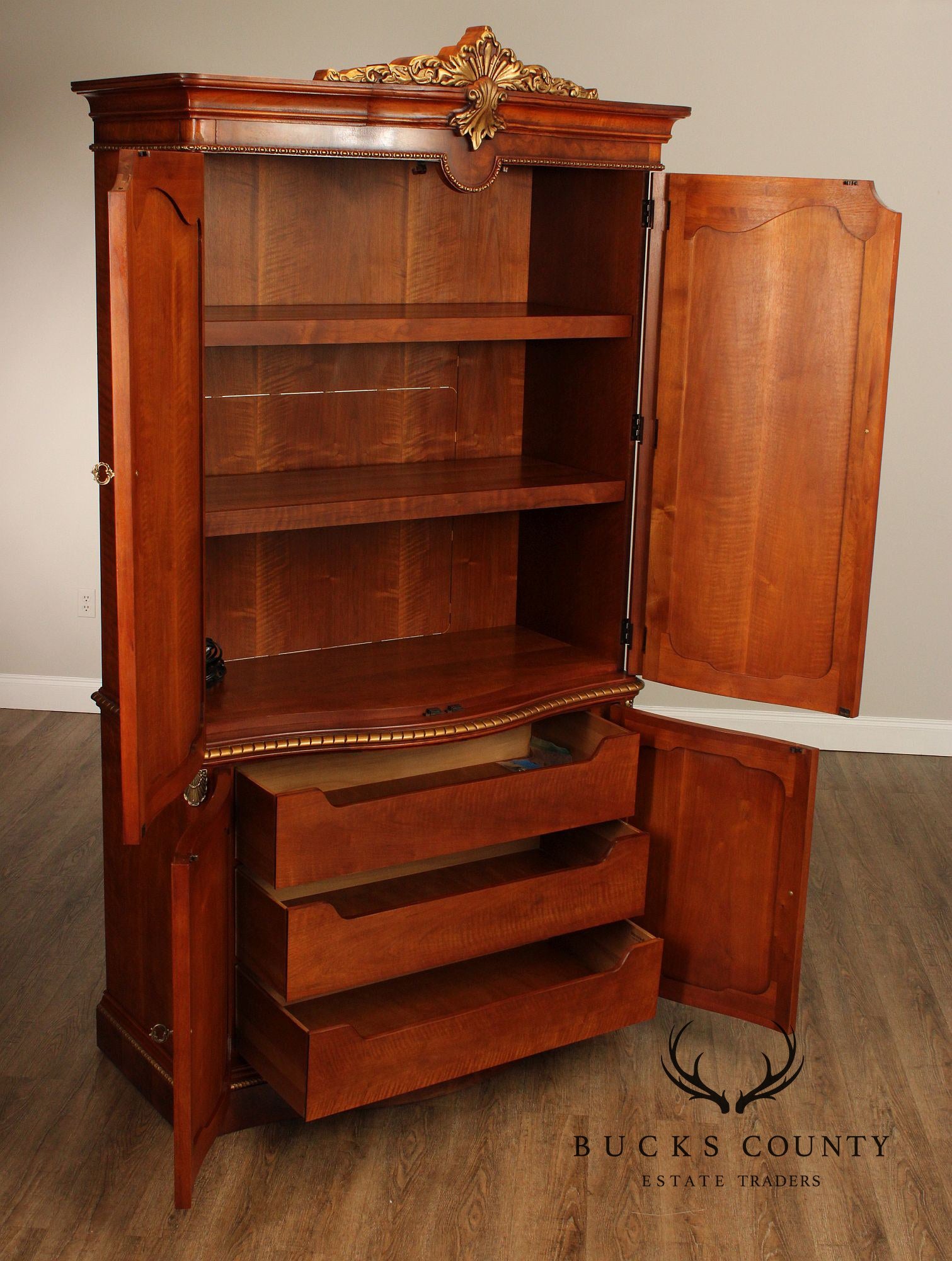 Henredon French Regency Style Four Door Walnut Armoire