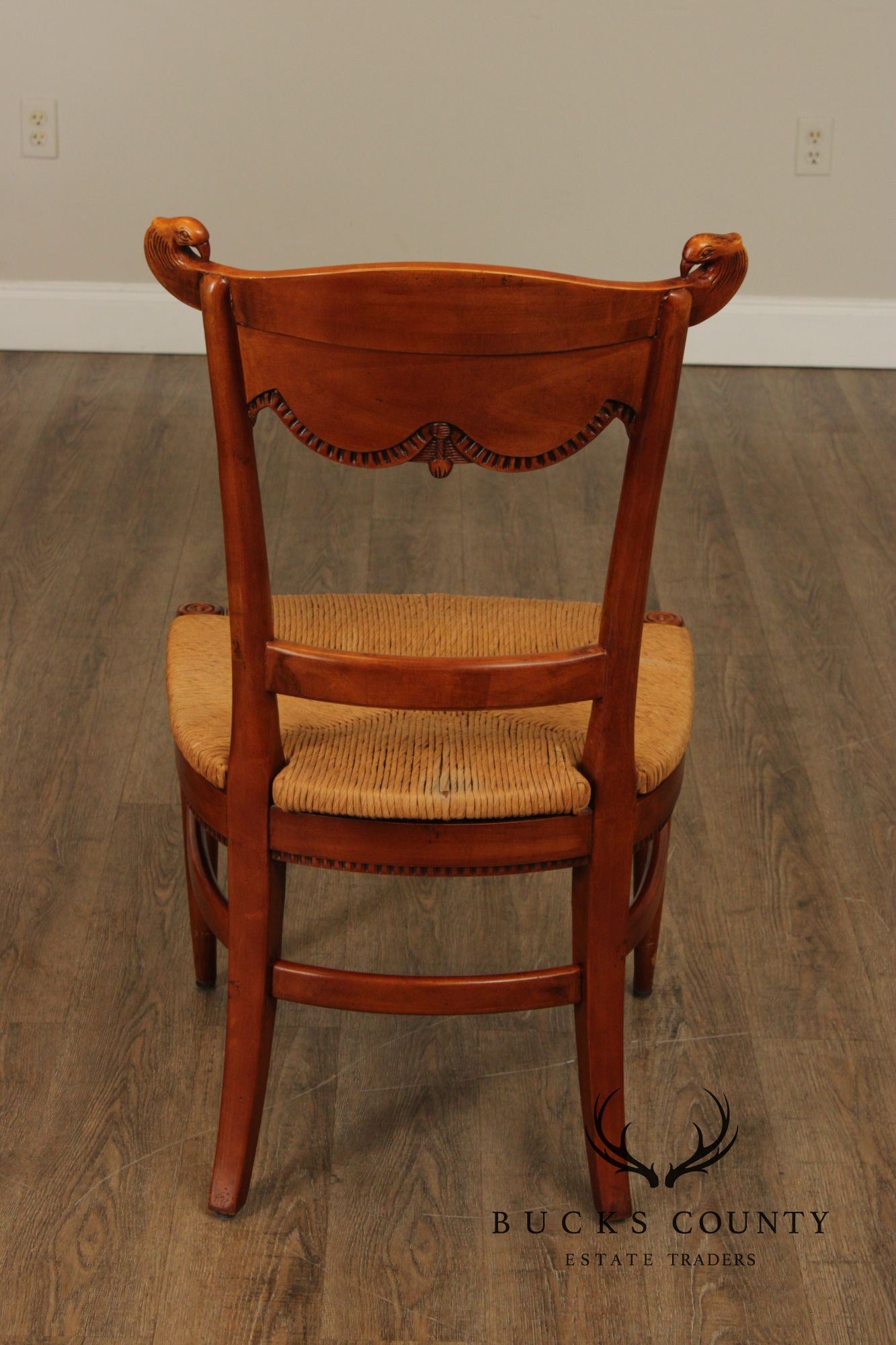 Federal Style Set of Four Eagle-Carved Rush Seat Dining Chairs