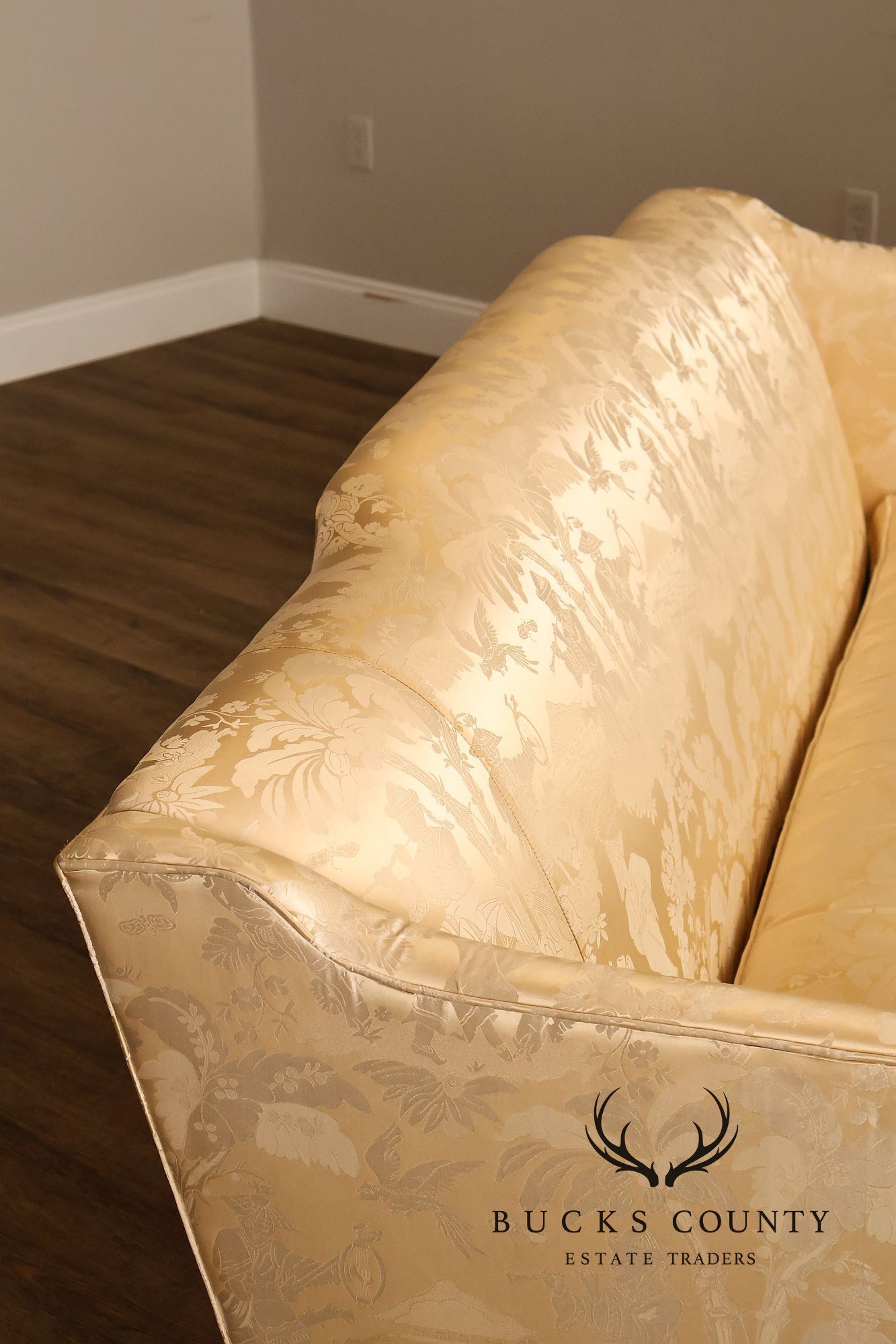 Southwood Federal Style Mahogany Frame Damask Upholstered Sofa