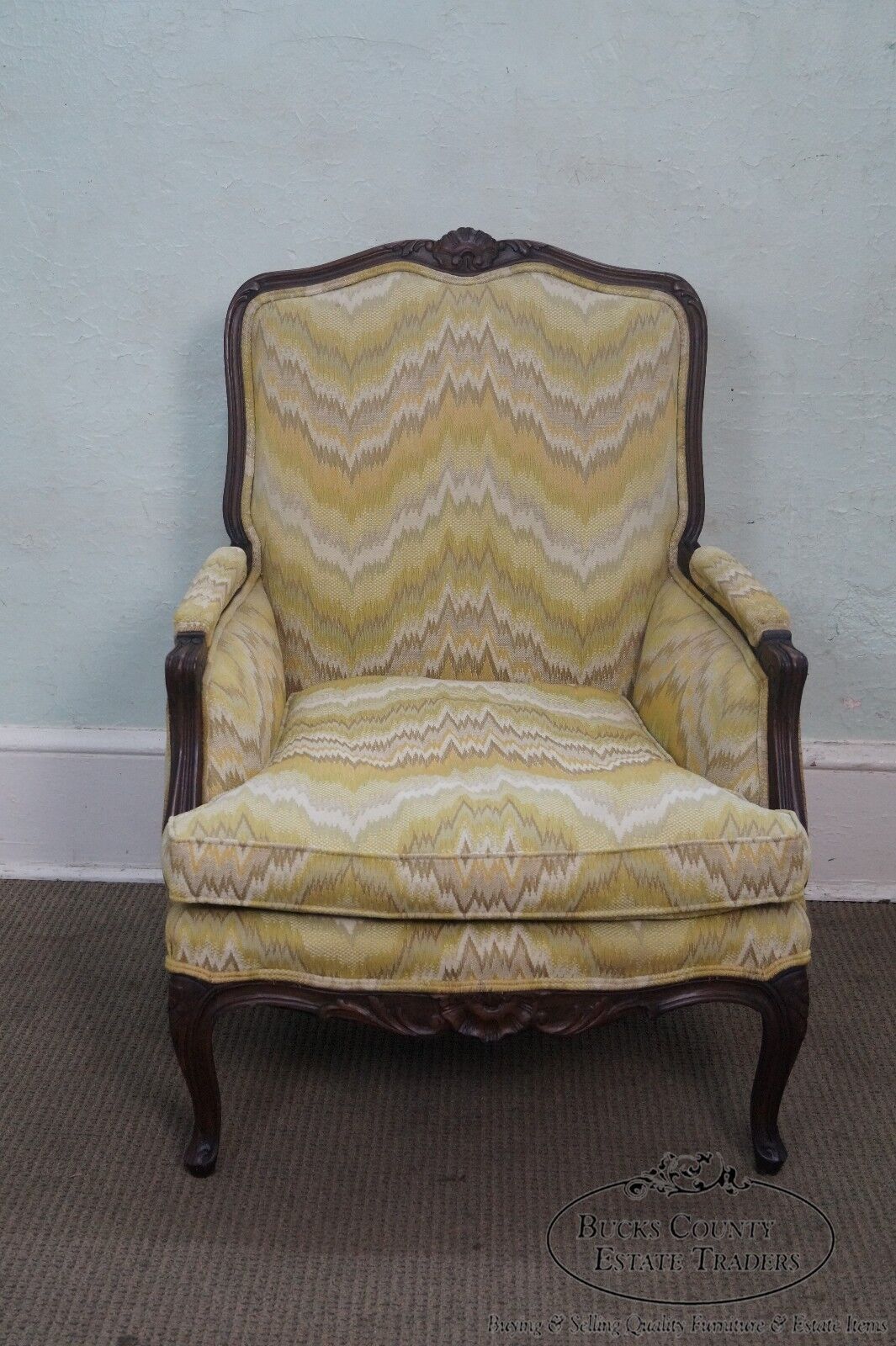 Quality French Louis XV Style walnut Frame Bergere Chair