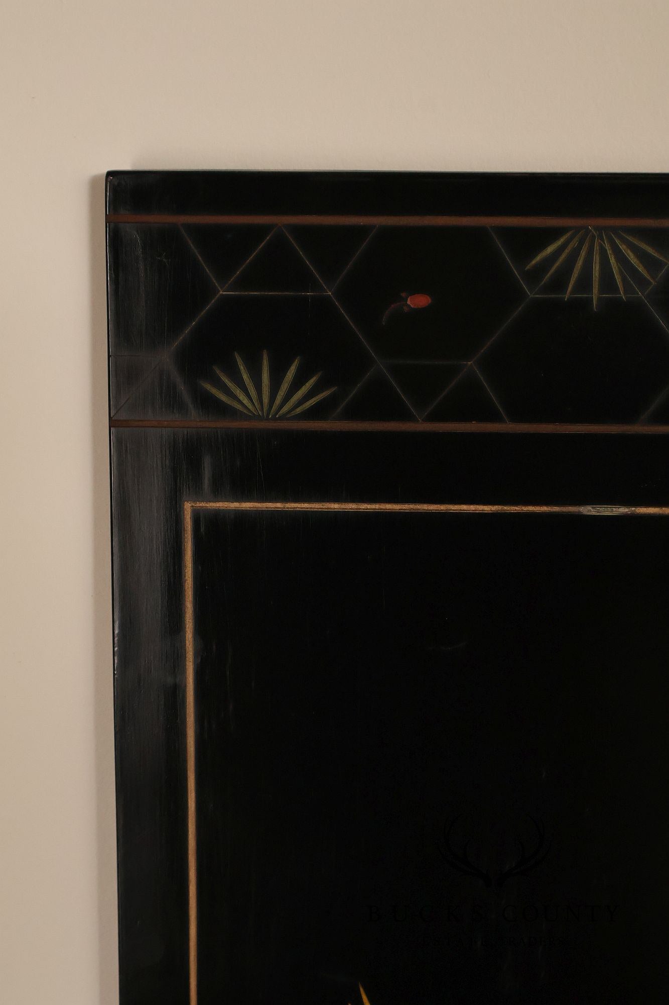 Asian Style Black Vintage Lacquer Six Panel Folding Screen