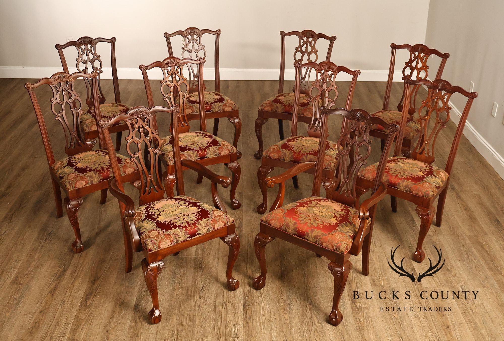 Ethan Allen 18th Century Mahogany Collection Set Of 10 Caved Dining Chairs