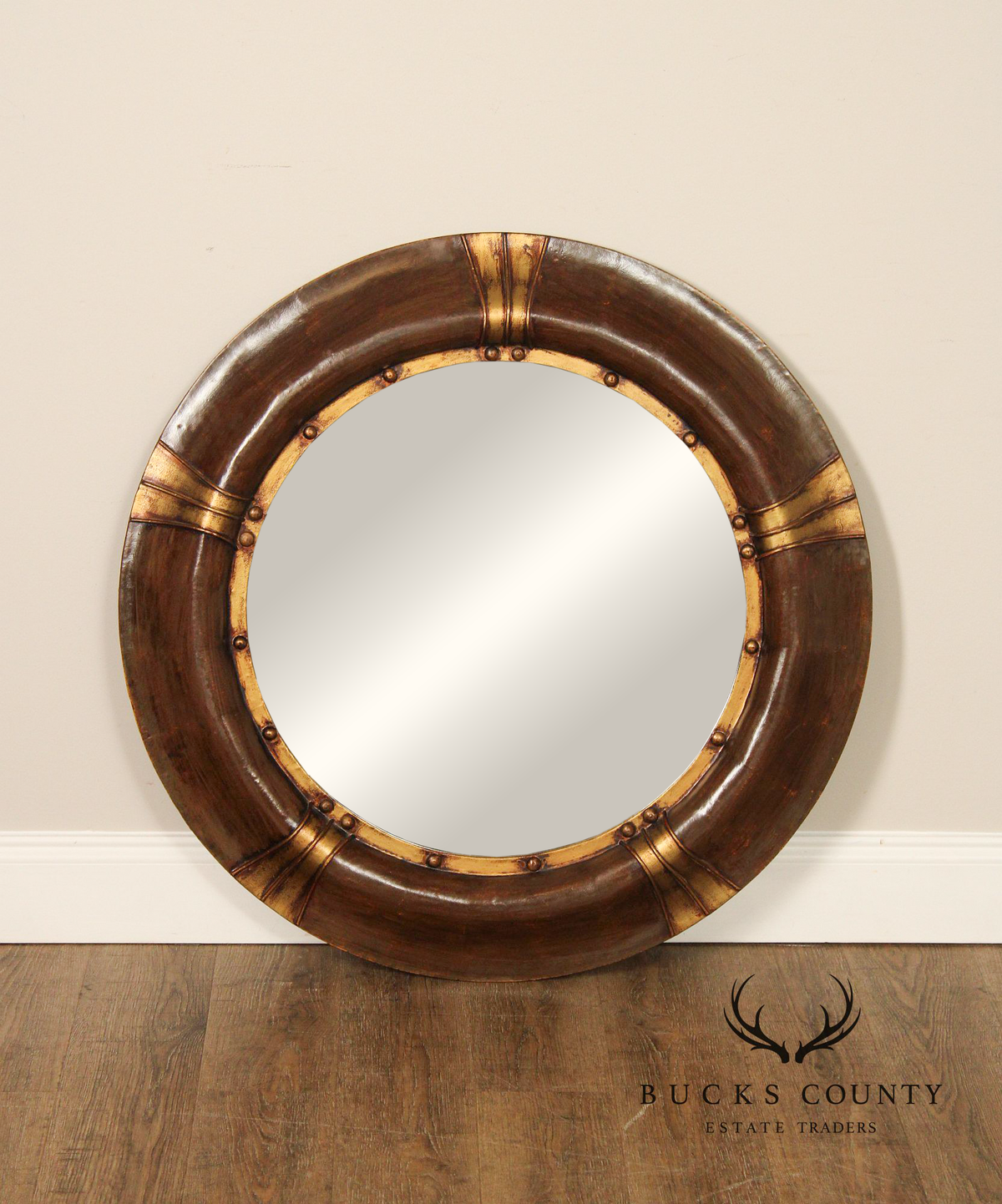 Round Wood And Gilt Accent Wall Mirror