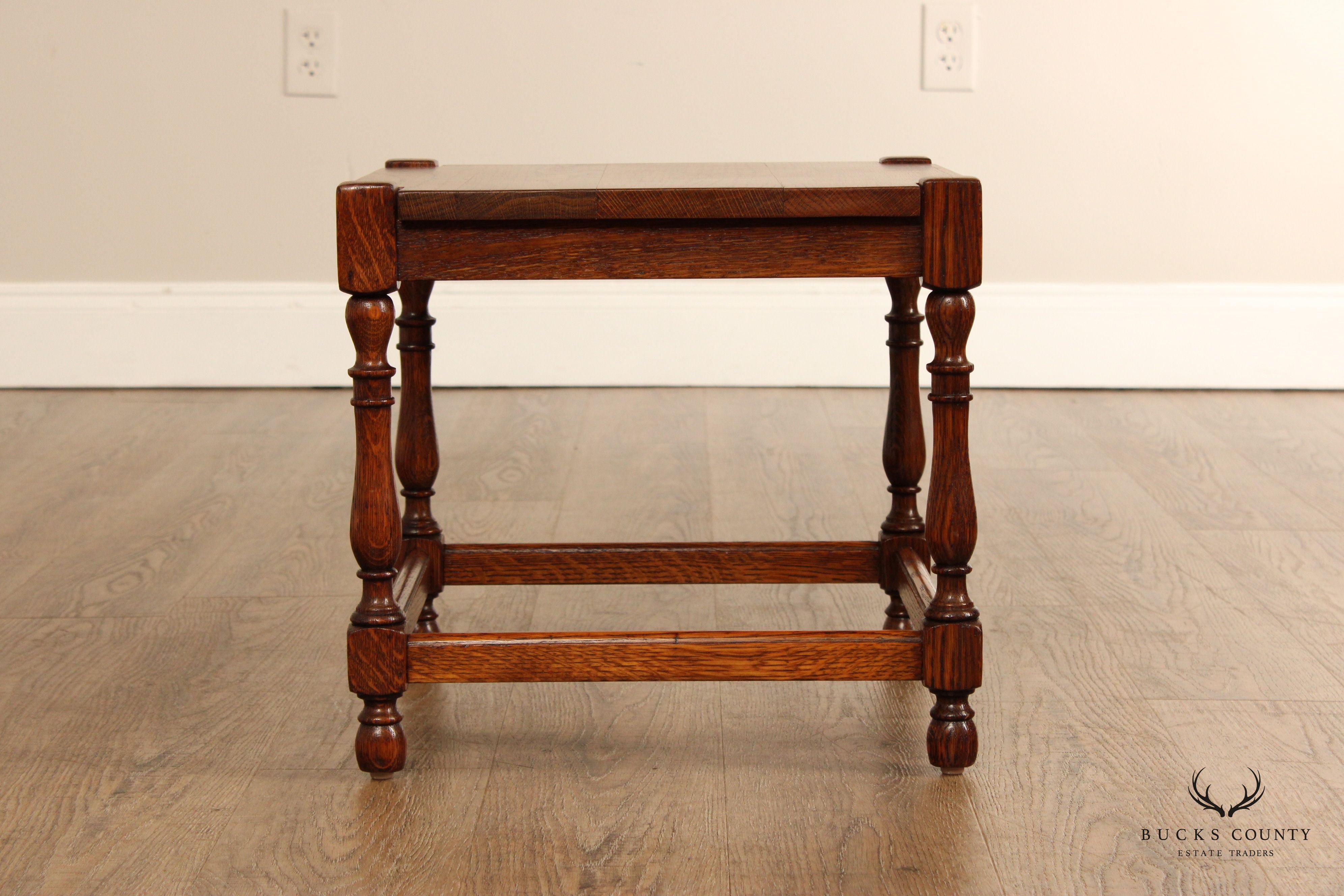 William & Mary Style Oak Square Top Taboret Side Table