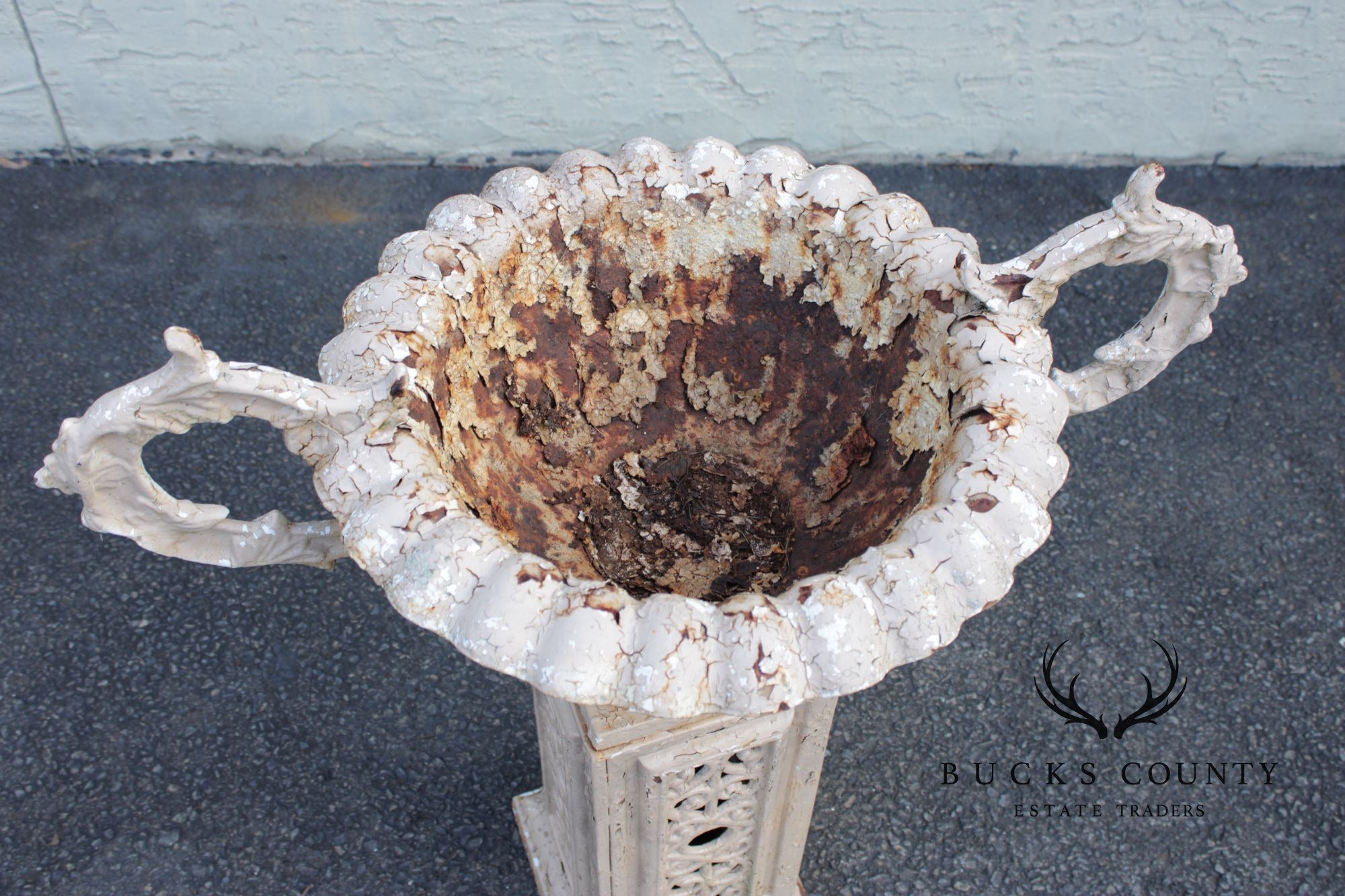 Antique Cast Iron Garden Urn on Pedestal