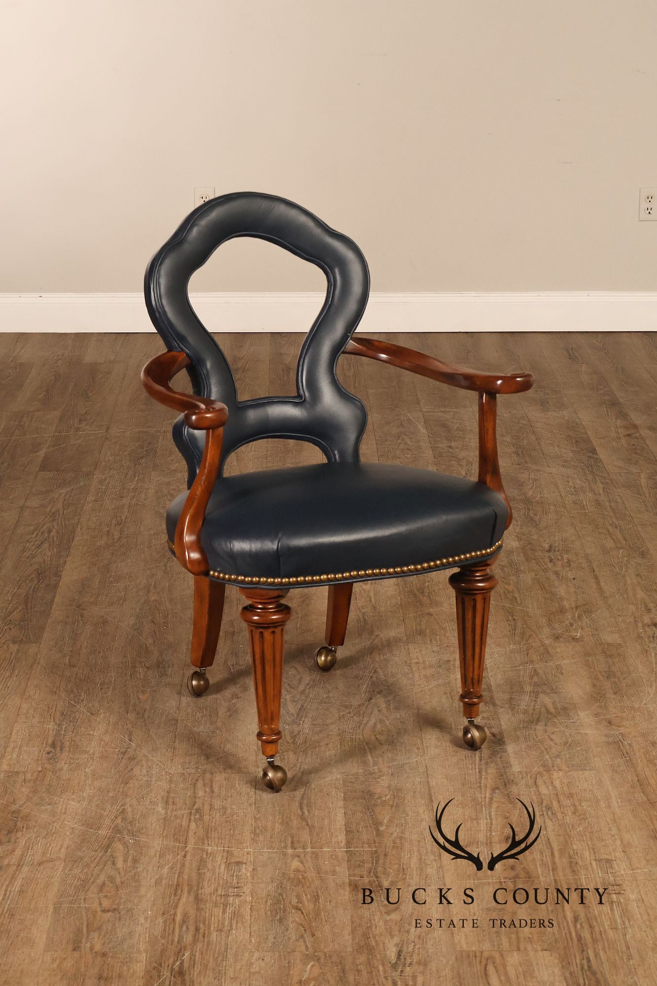 Century Furniture Regency Style Set Of Four Leather Upholstered Rolling Armchairs