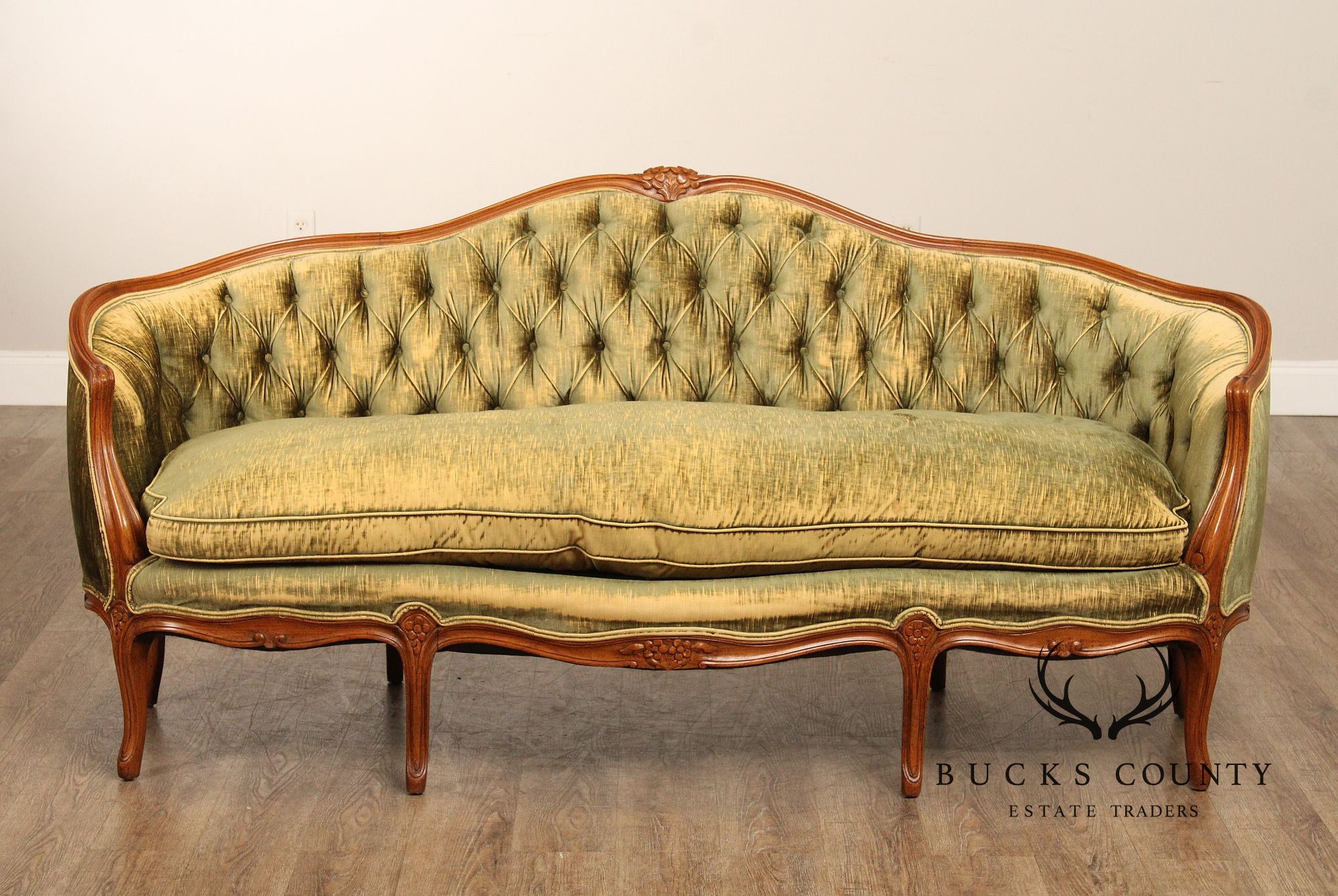 French Louis XV Style Vintage Walnut Frame Sofa