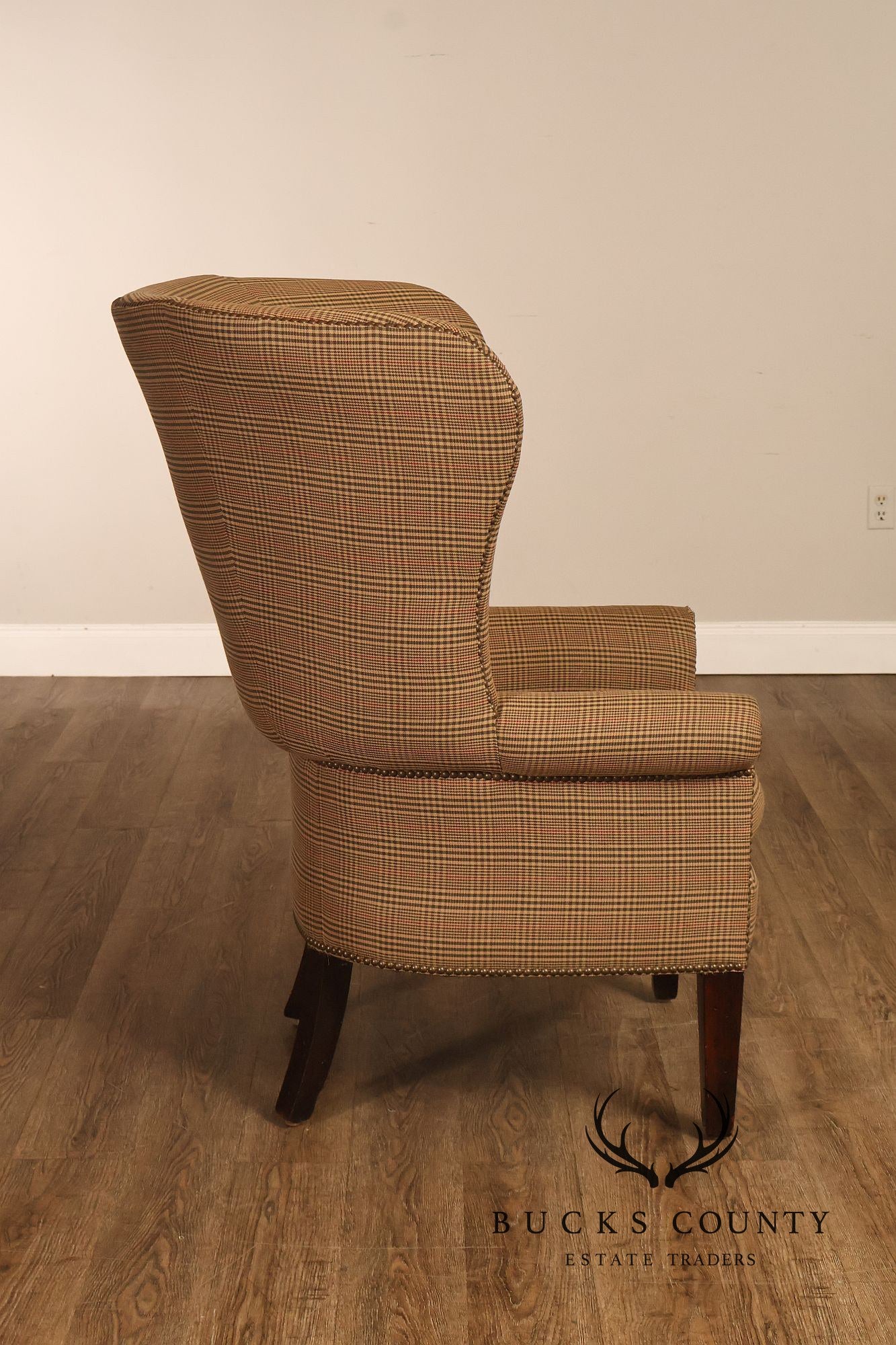 Ralph Lauren Traditional Plaid Upholstered Wingback Lounge Chairs