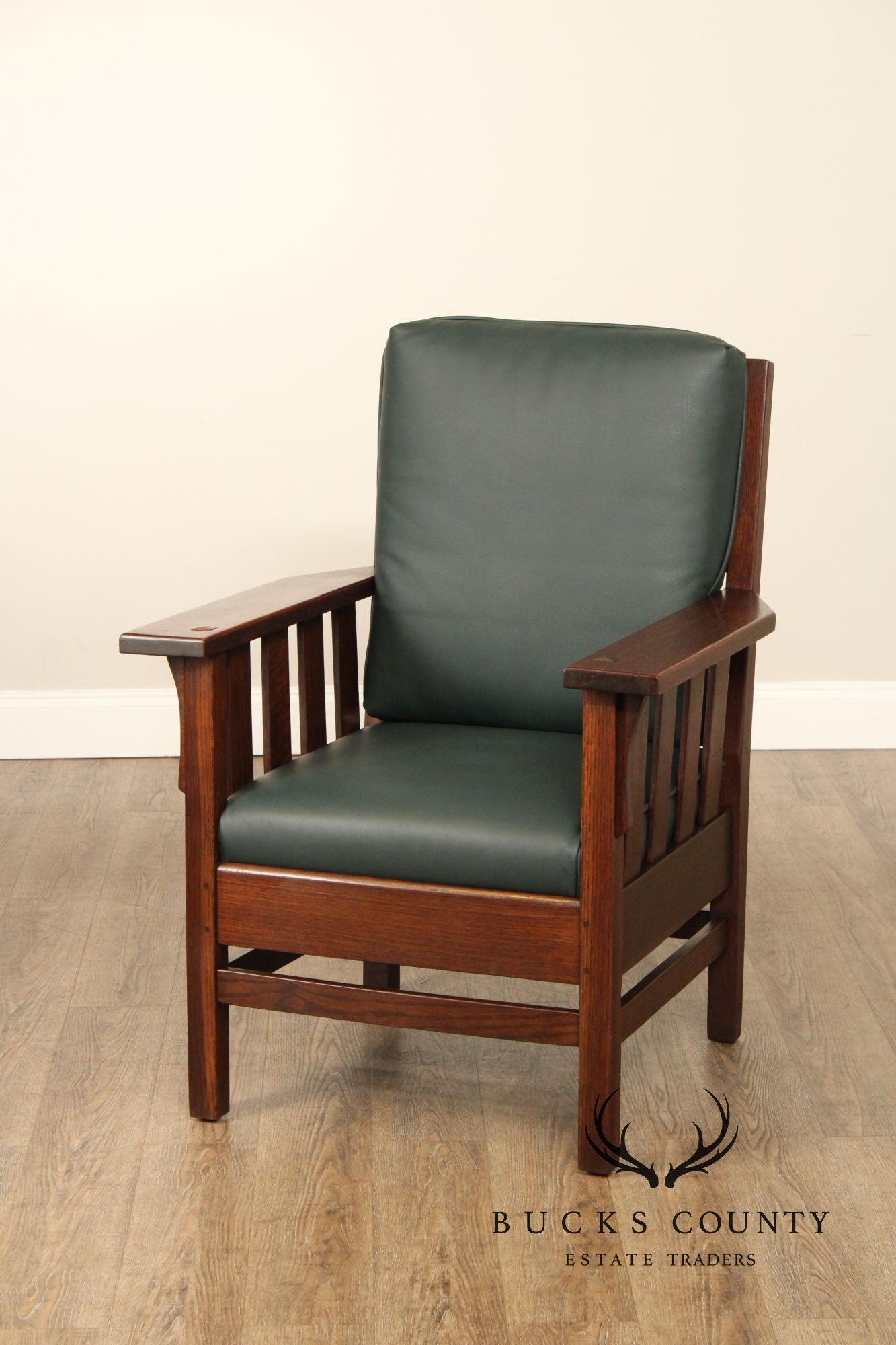 JM Young Antique Mission Oak and Leather Armchair