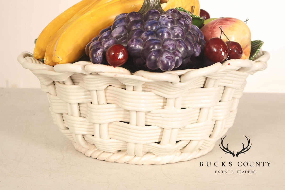 Italian Glazed Ceramic Fruit Basket Centerpiece