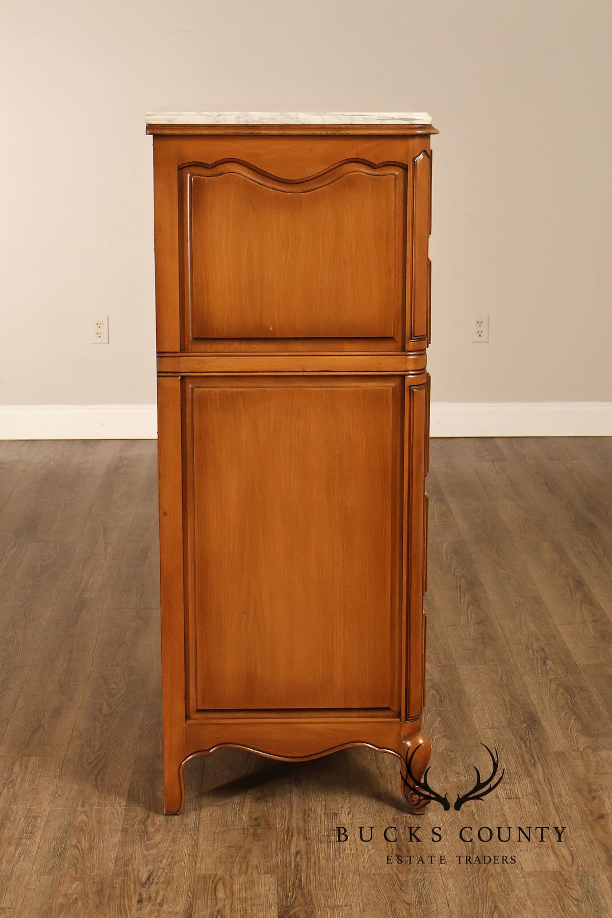 French Provincial Style Marble Top Tall Chest Of Drawers