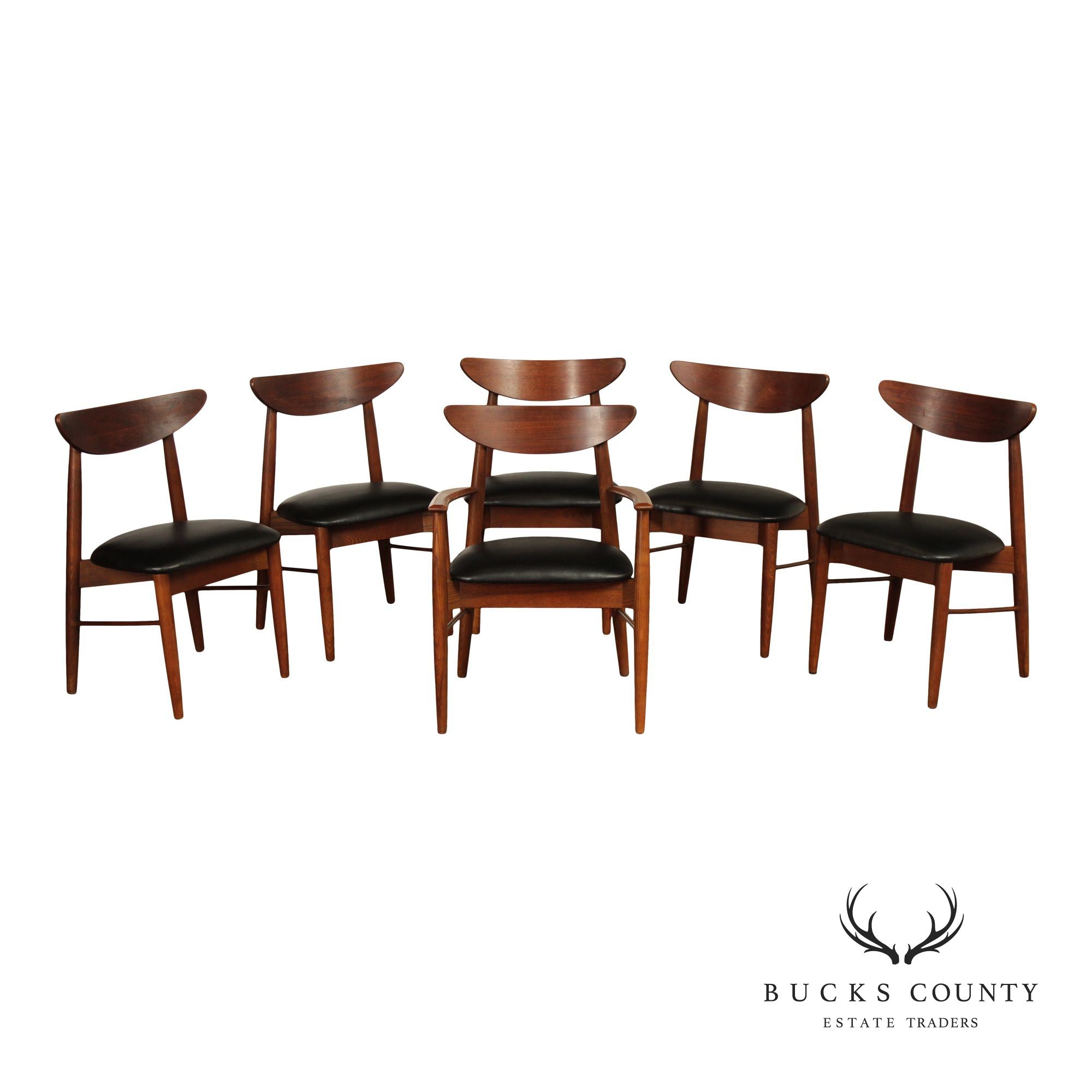 Stanley Furniture Mid Century Modern Walnut Set Of Six Dining Chairs