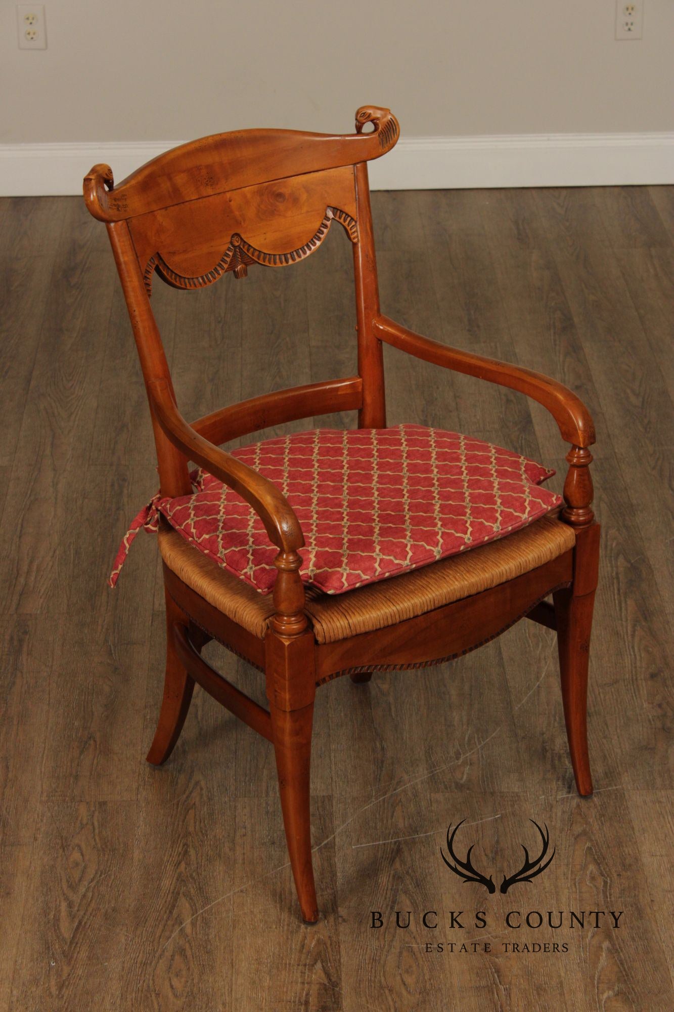 Federal Style Set of Four Eagle-Carved Rush Seat Dining Chairs