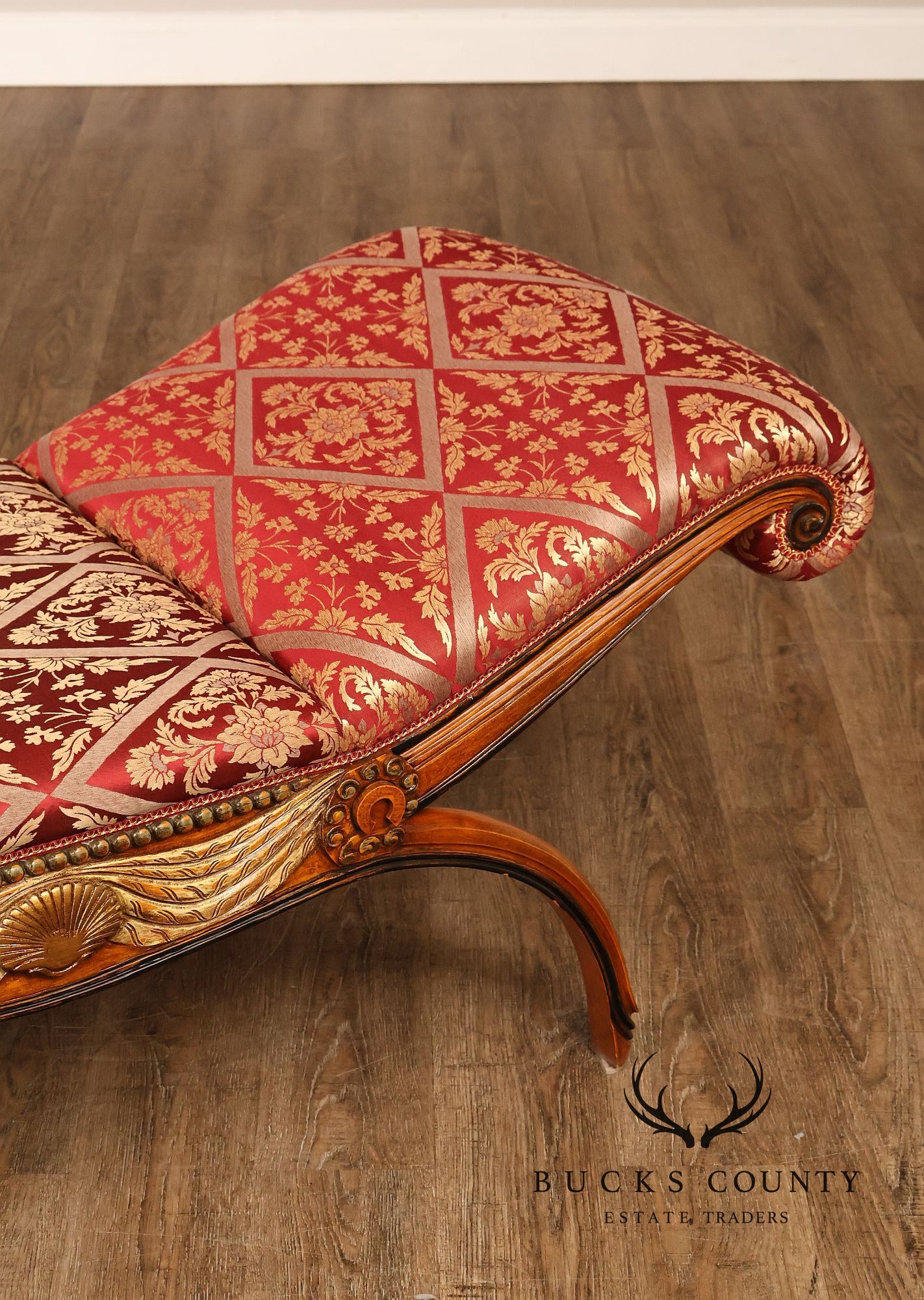 Neoclassical Style Carved Upholstered Recamier Bench