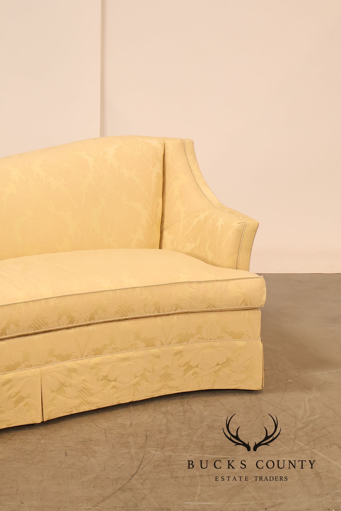 Councill Custom Damask Upholstered Curved Back Sofa